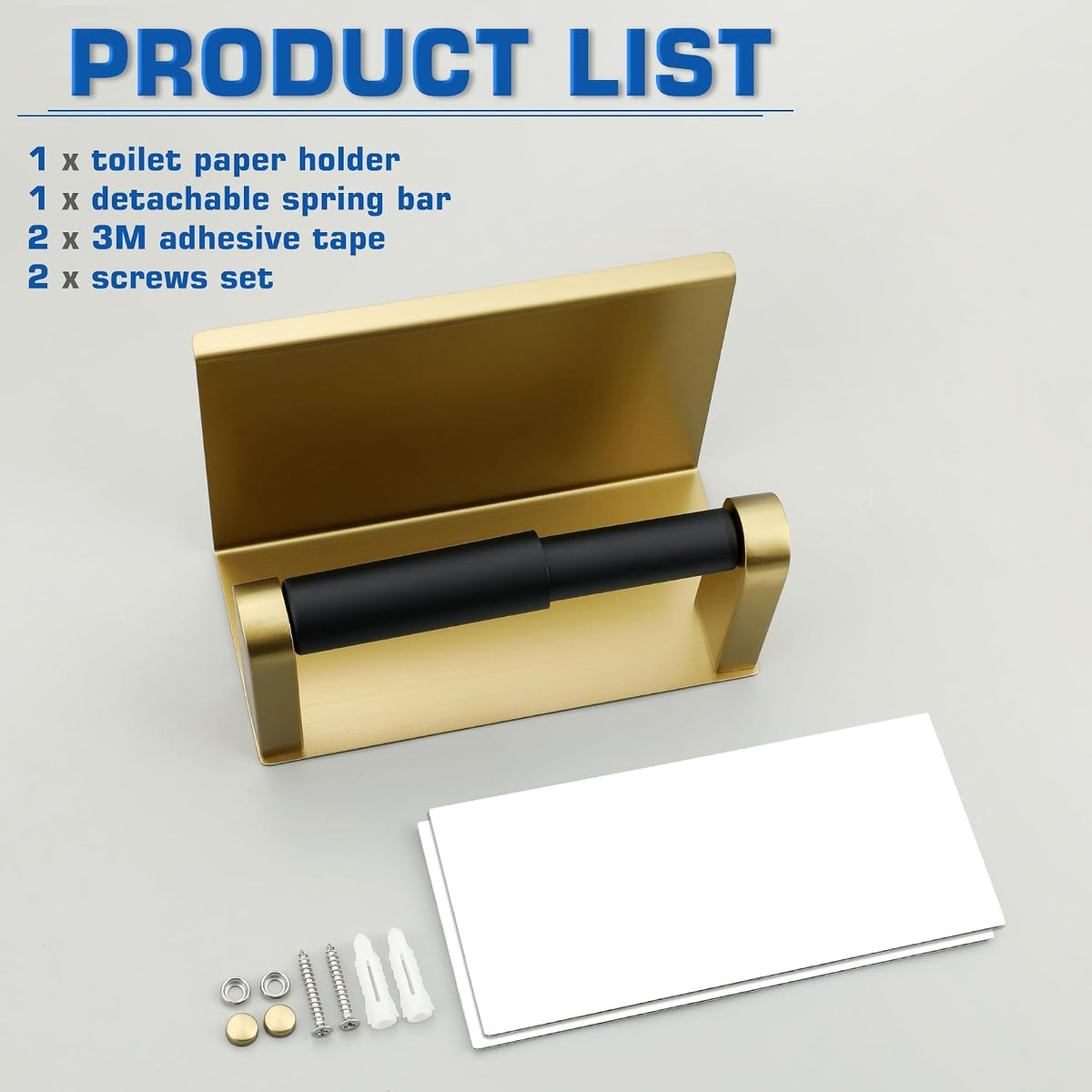 Alise Toilet Paper Holder with Shelf Wall Mount Adhesive or Screw in,Gold | SUS304 Stainless Steel Toilet Paper Roll