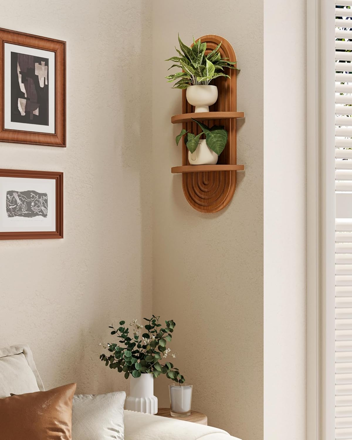 Plant Wall Shelf Boho Wall Decor Brown Hanging Plant Shelf Mid Century Modern / Brown - Matte / 16.7