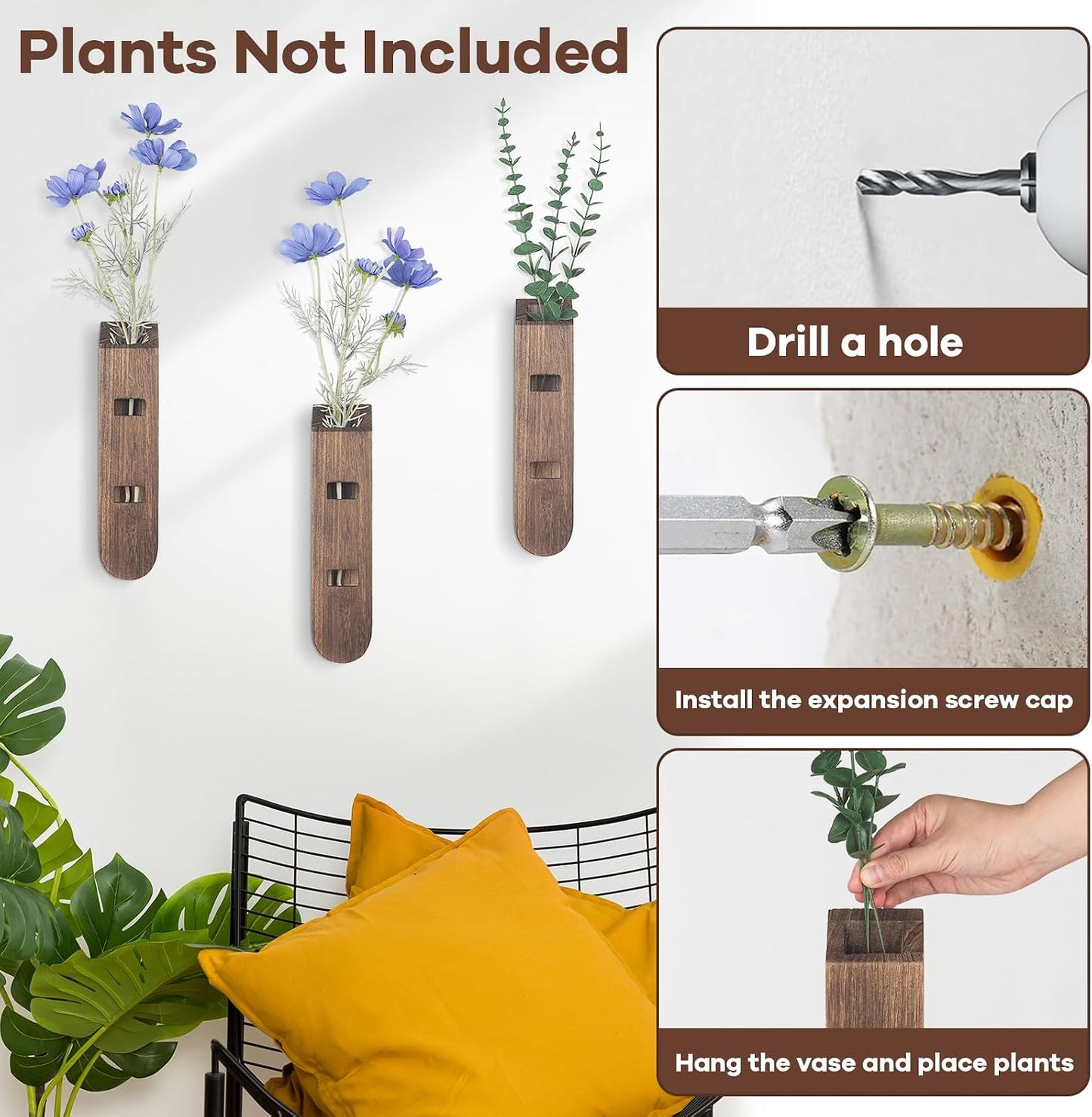 Wood Planter Set / Log Color-d / Set of 3