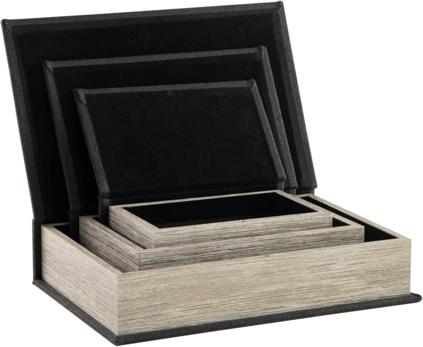 Jolina Vintage 3 Piece Faux Book Keepsake Storage Box Set / Black