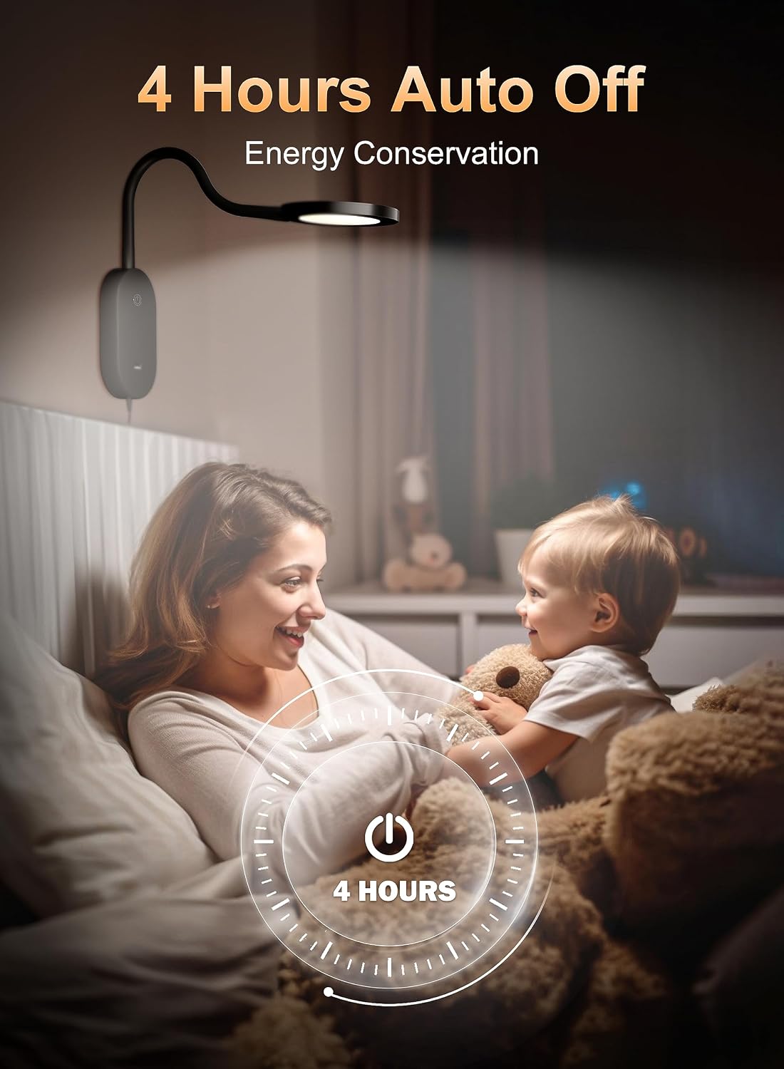 deeloop LED Wall Mounted Reading Light for Bed, Book Light for Wall Bedside Lamp with USB Output, 4 Hour Auto-Off Timer