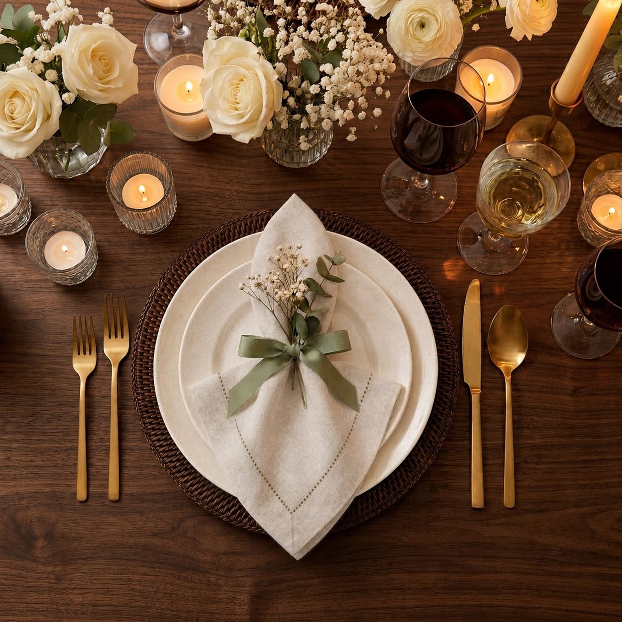 Signature Linen™ by D'Moksha Light Natural Dinner Napkins Set of 4, 20 x 20 Inch Cloth Napkins, 100% Pure Linen