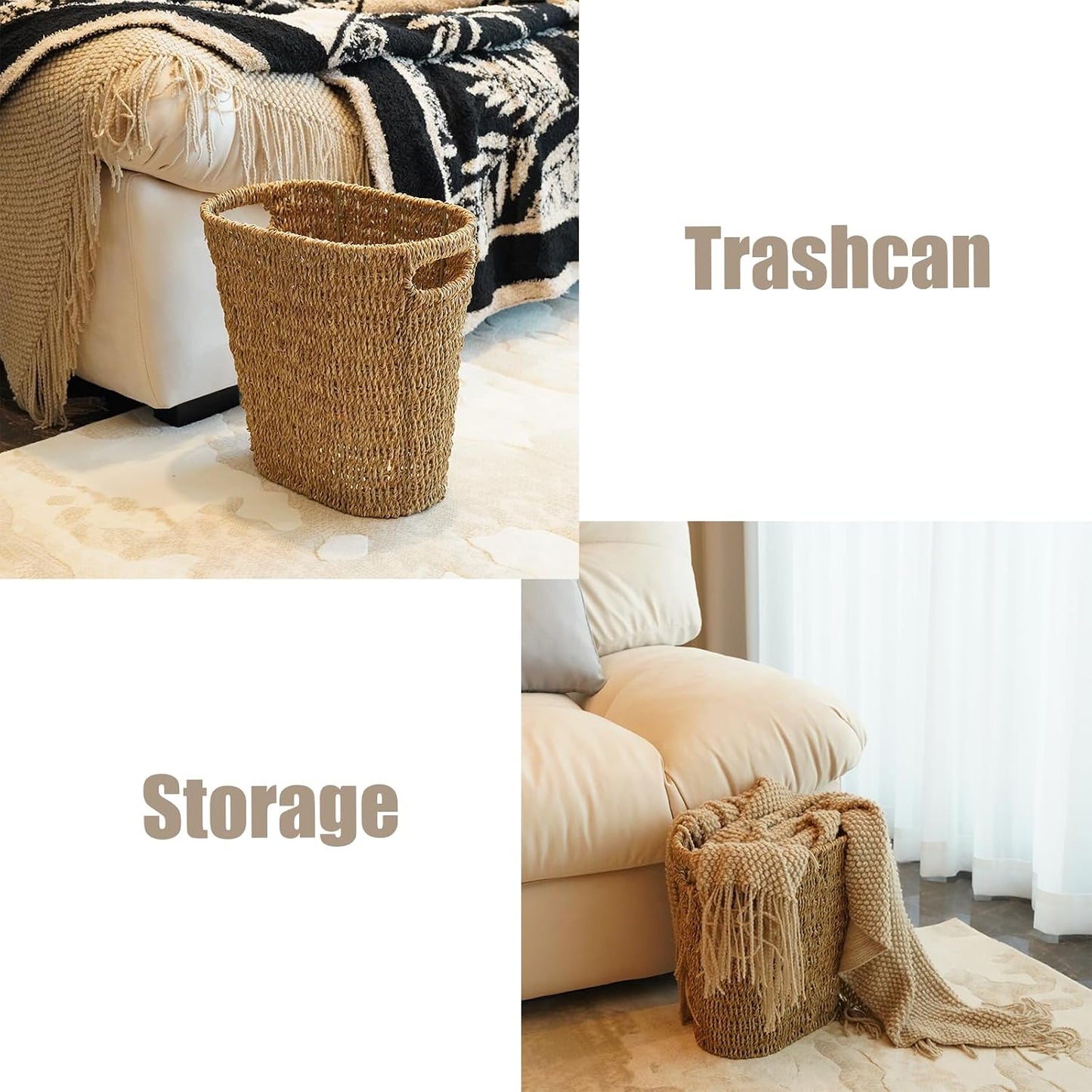 Bathroom Wicker Trash Can Wicker Waste Basket / Seagrass