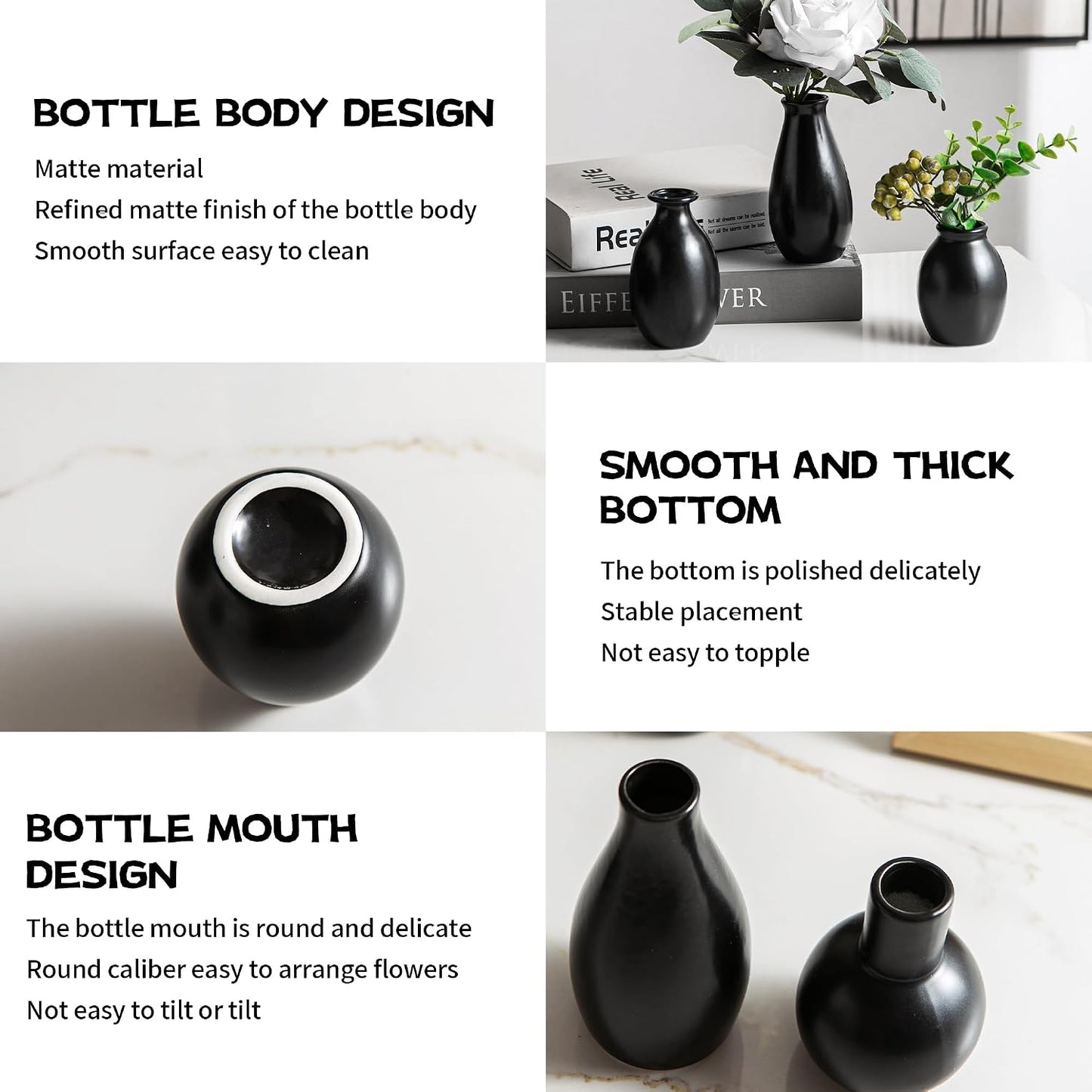 Ceramic Bud Vases / Black Ceramic Vases / Set of 12