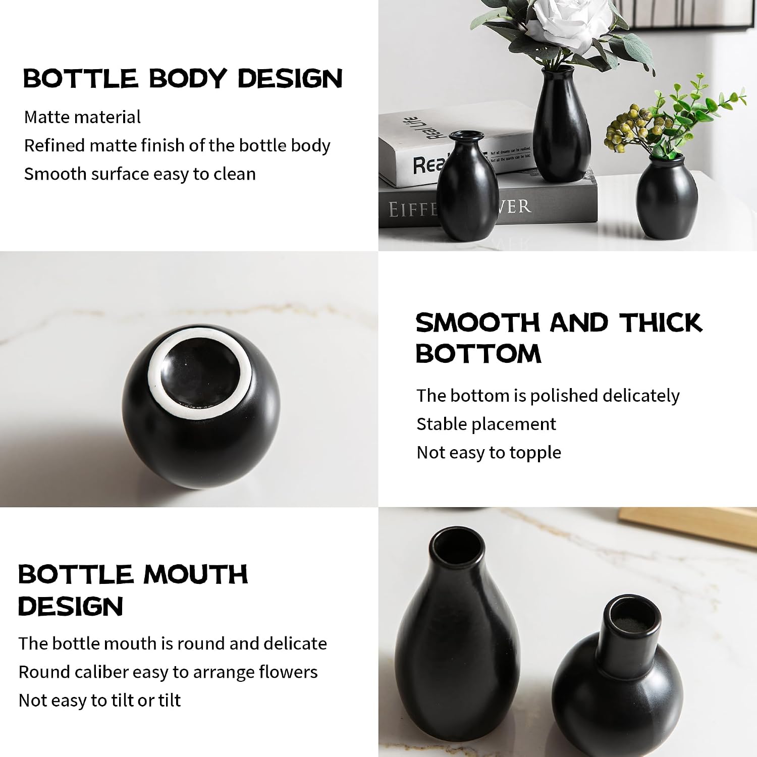 Ceramic Bud Vases / Black Ceramic Vases / Set of 12
