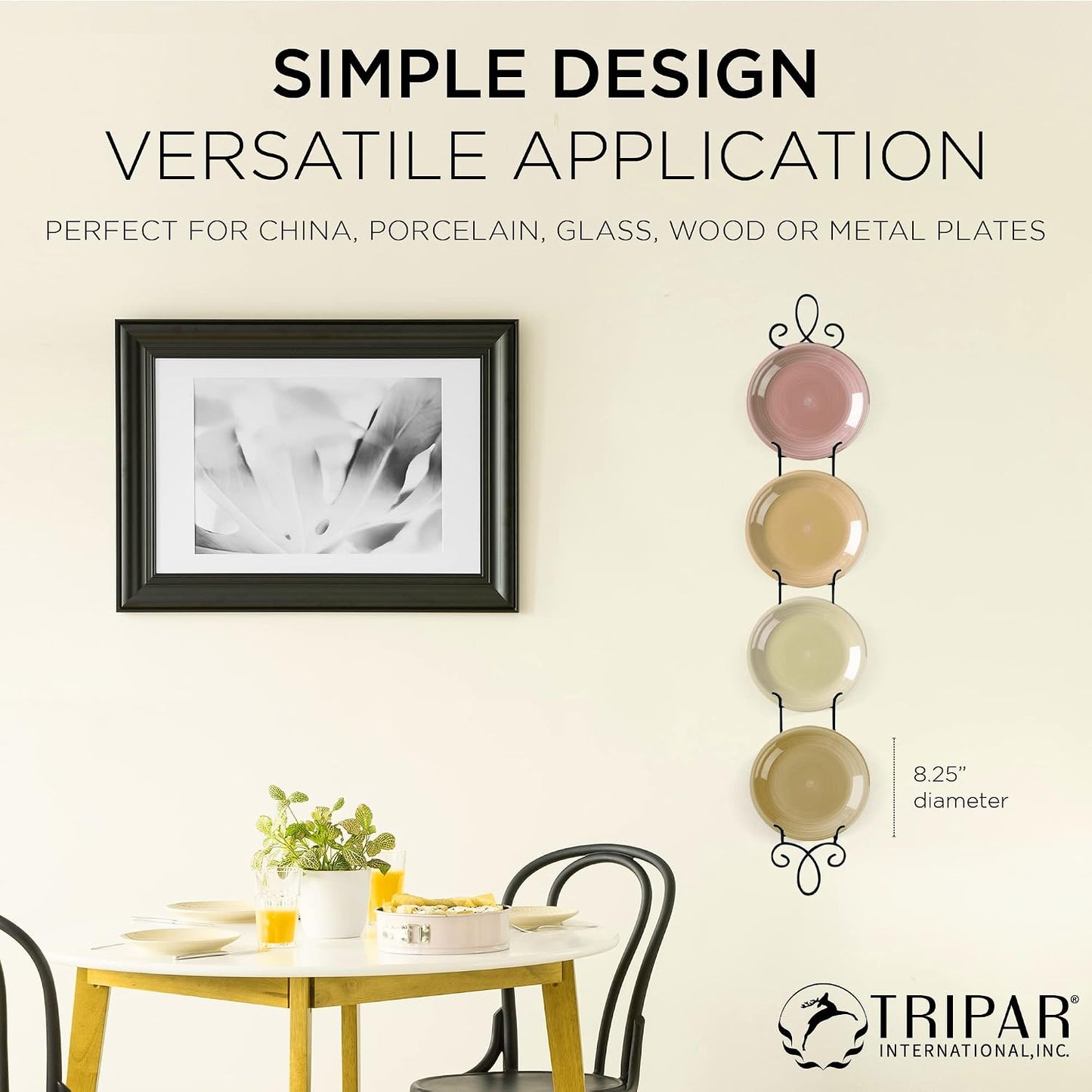 TRIPAR Augusta 4 Tier Vertical Black Plate Rack for Collectible Plates, Plaques, Dishes, & China