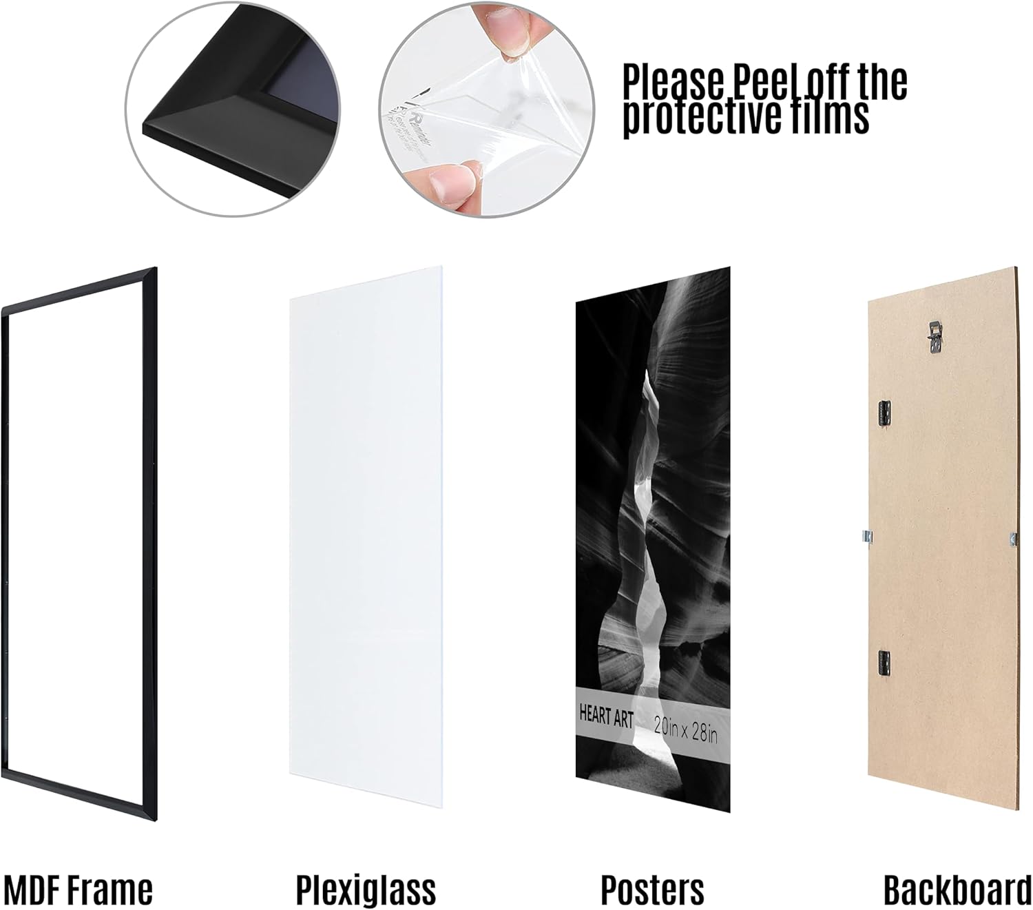 HEART ART 20x28 Poster Frames Without Mat Set of 4, Black | picture frames 20 x 28 Poster Frames