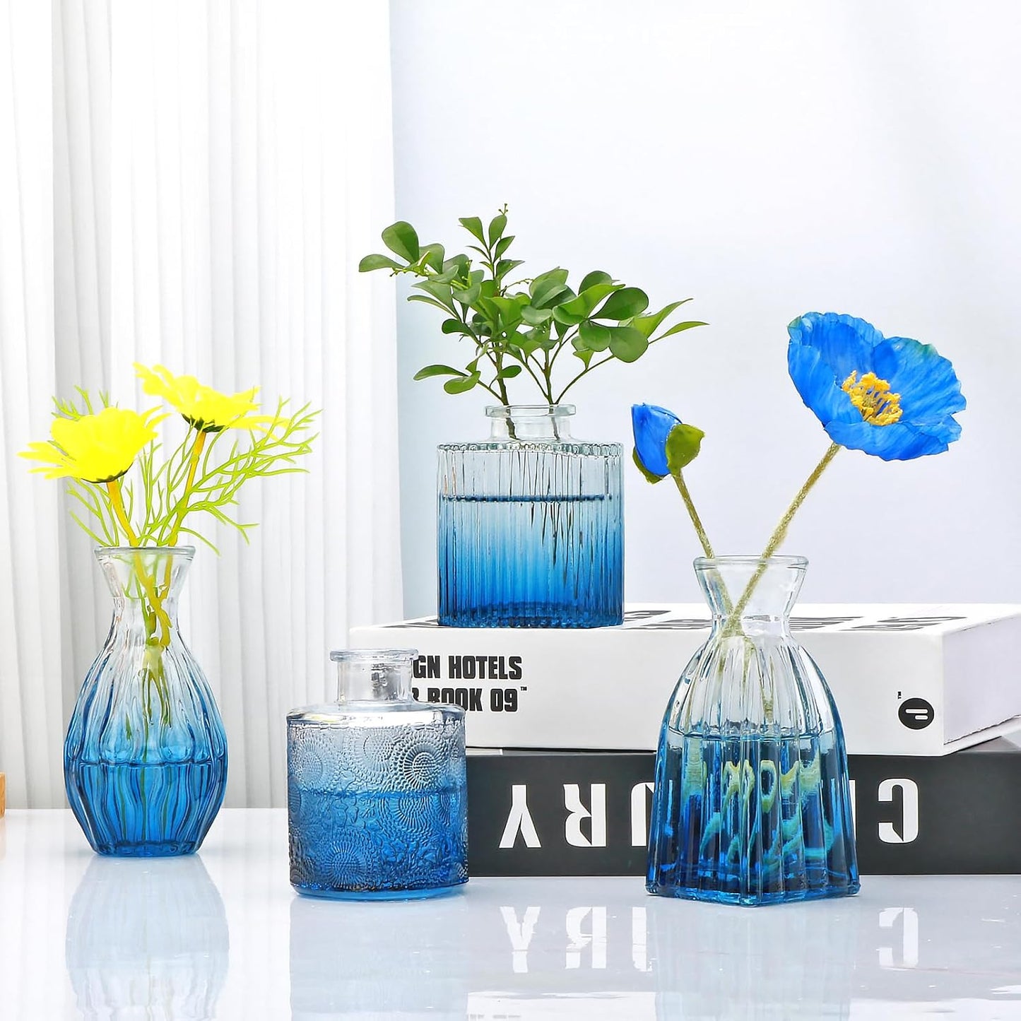 Glass Bud Vases / Deepblue / Blue / Set of 4
