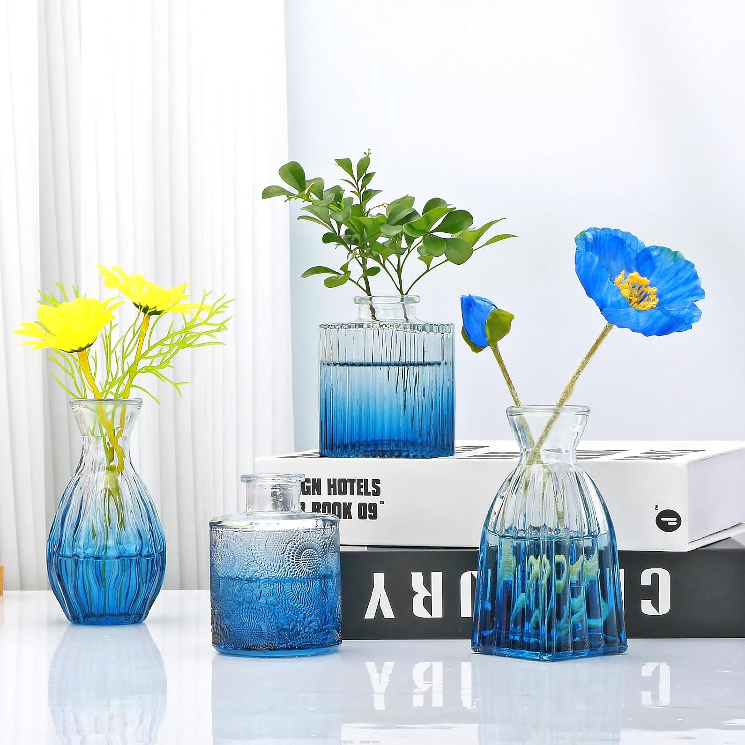 Glass Bud Vases / Deepblue / Blue / Set of 4