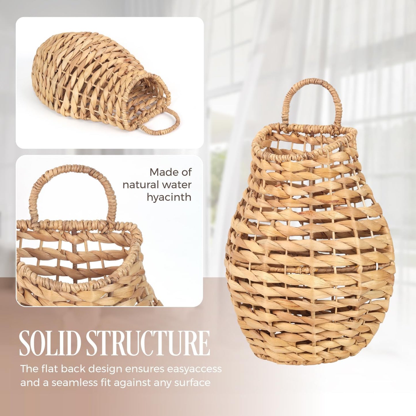 Handwoven Wall Hanging Water Hyacinth Basket for Front Door Flowers & Home Decor / Model 1 / Natural