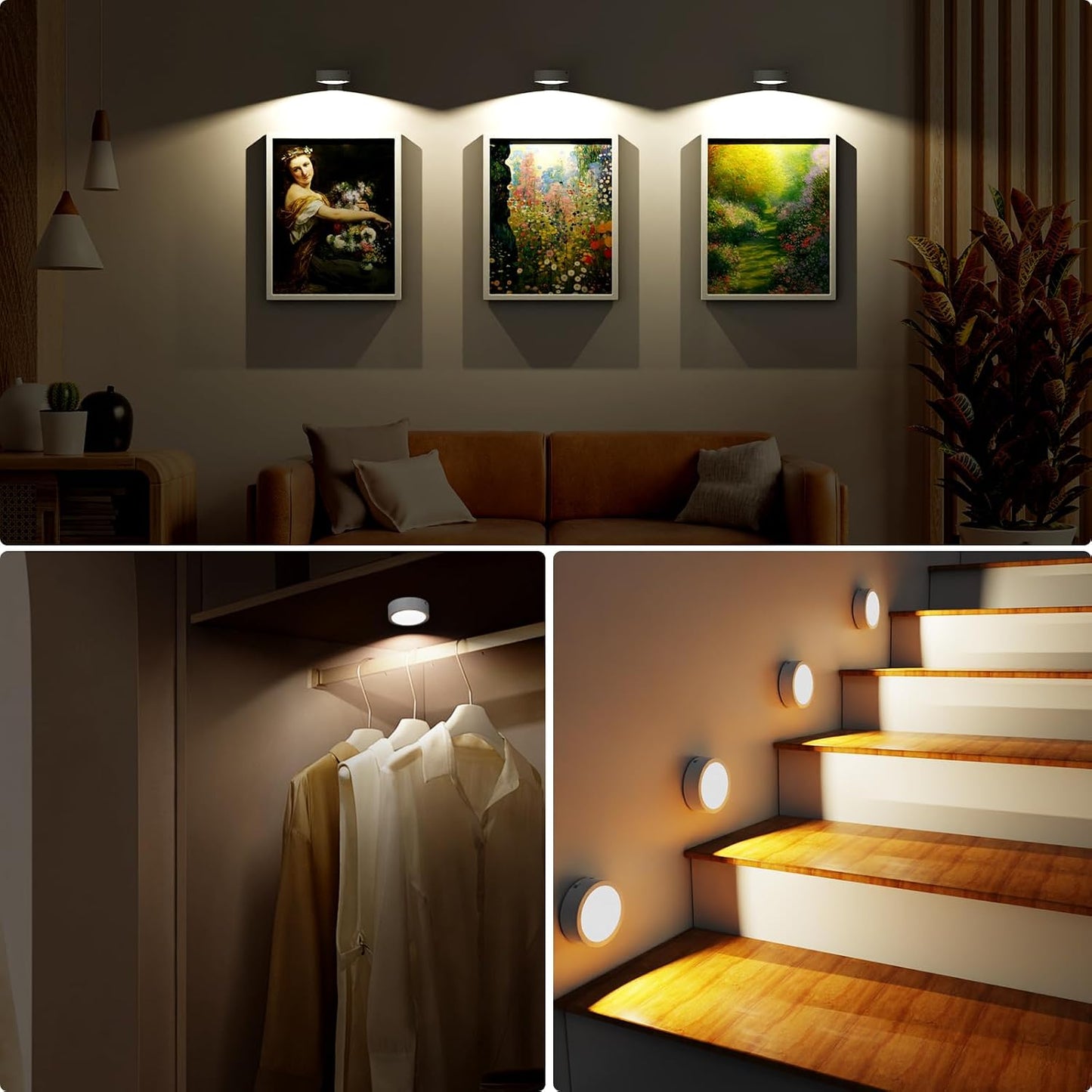 3 Pack Picture Lights for Wall, 13 RGB Color Rechargeable Battery Operated wall lights, Picture Frame lights with 3