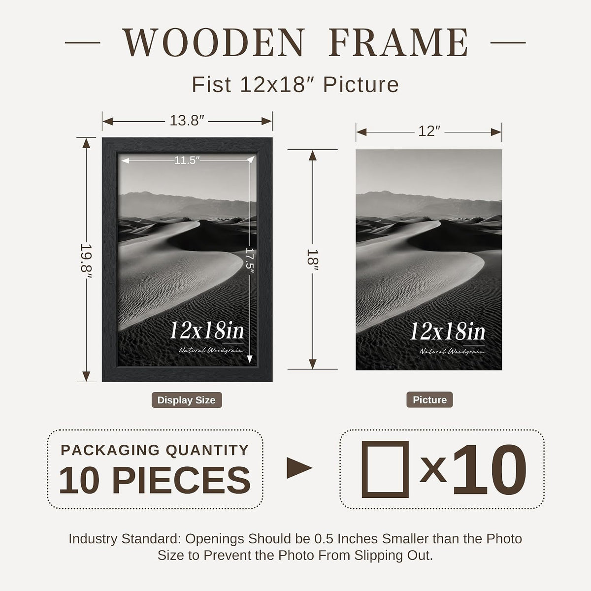 VCK 12x18 Picture Frame Set of 10 - Black, Wide Border Solid Wood Frame, Display Pictures in Horizontal and Vertical