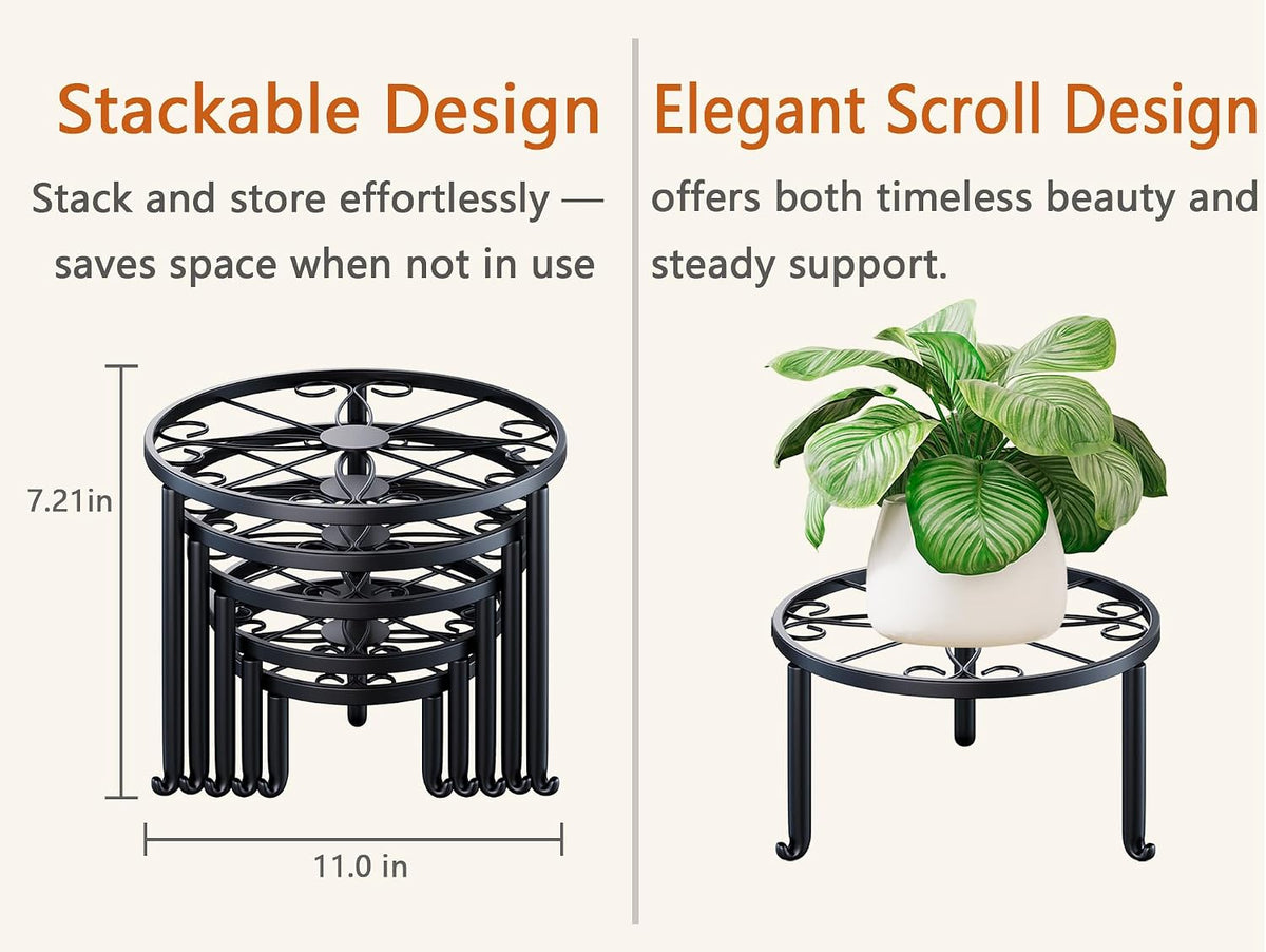 5-Pack Metal Plant Stand Outdoor, Heavy Duty Round Pot Holder Rack for Patio & Garden