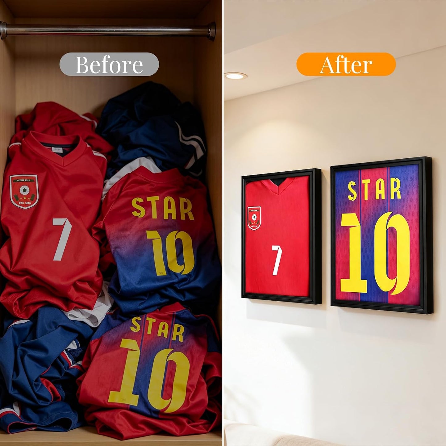 2 Pack Jersey Frame Display Case, Pine Wood Jersey Shadow Box | Solid Pine Wood Frame, 2-Pack Value, For Hockey Soccer