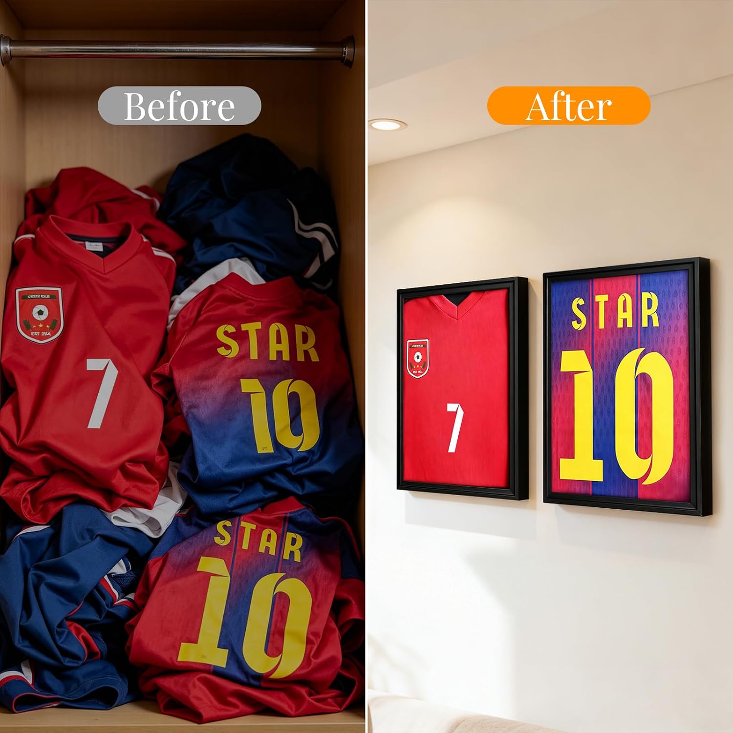 2 Pack Jersey Frame Display Case, Pine Wood Jersey Shadow Box | Solid Pine Wood Frame, 2-Pack Value, For Hockey Soccer
