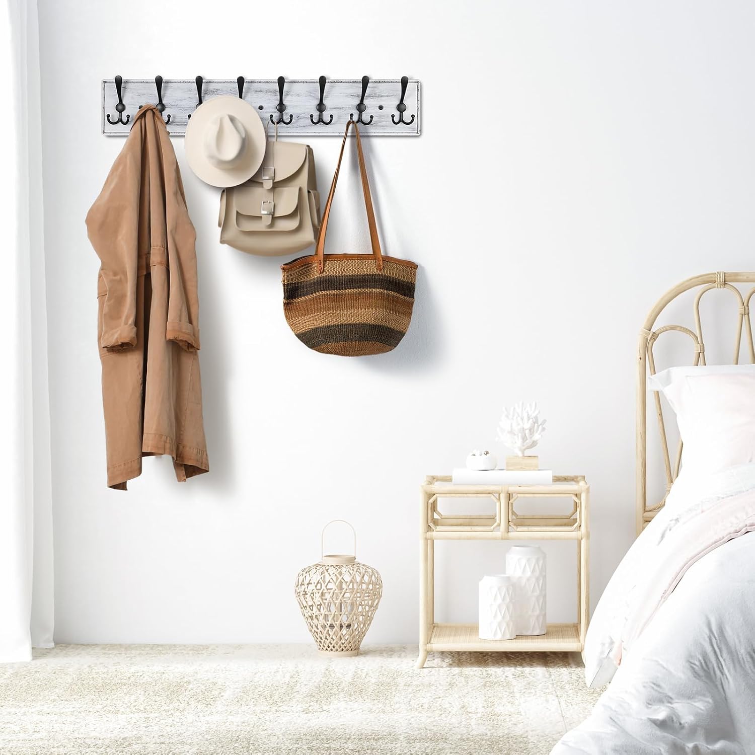 Coat Rack Wall Mount, Wooden Heavy Duty Coat Rack for Wall,8 Triple Coat Hanger Hooks for Hanging