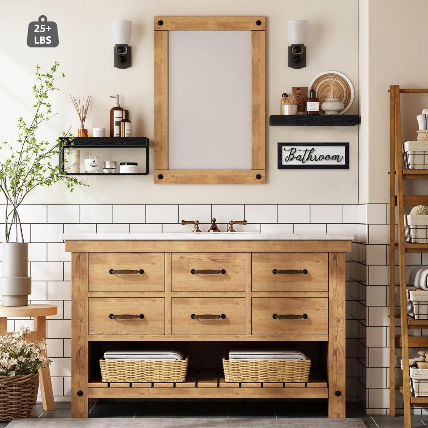 QEEIG ‎Bathroom Shelves Over Toilet - Paper Storage Wall Mounted Farmhouse Decor Decorations Aesthetic Décor Sign Small