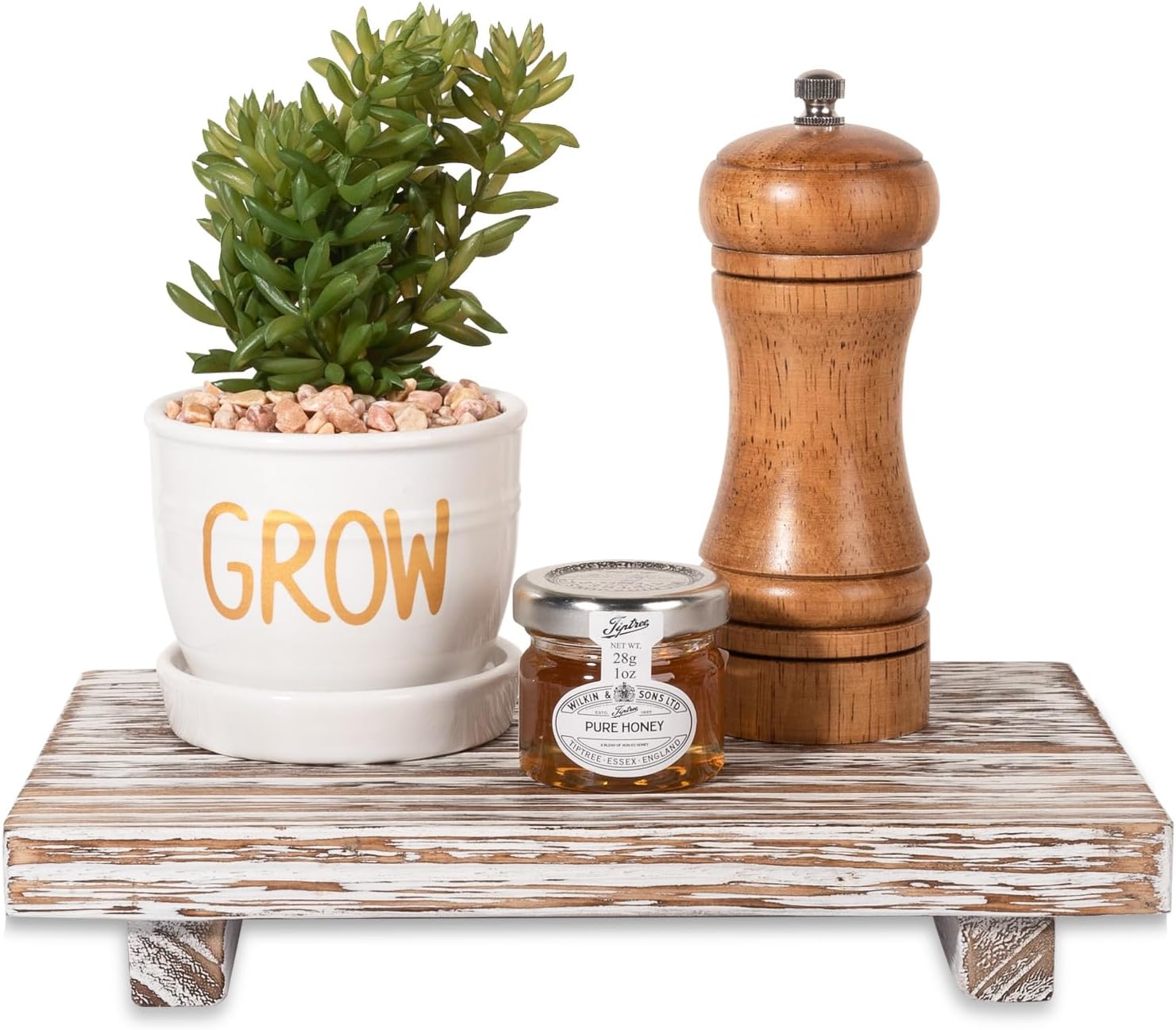 Small Wood Tray Pedestal Stand Farmhouse Bathroom Decor Decorative / Retro White / 9 x 5.9 x 1.6