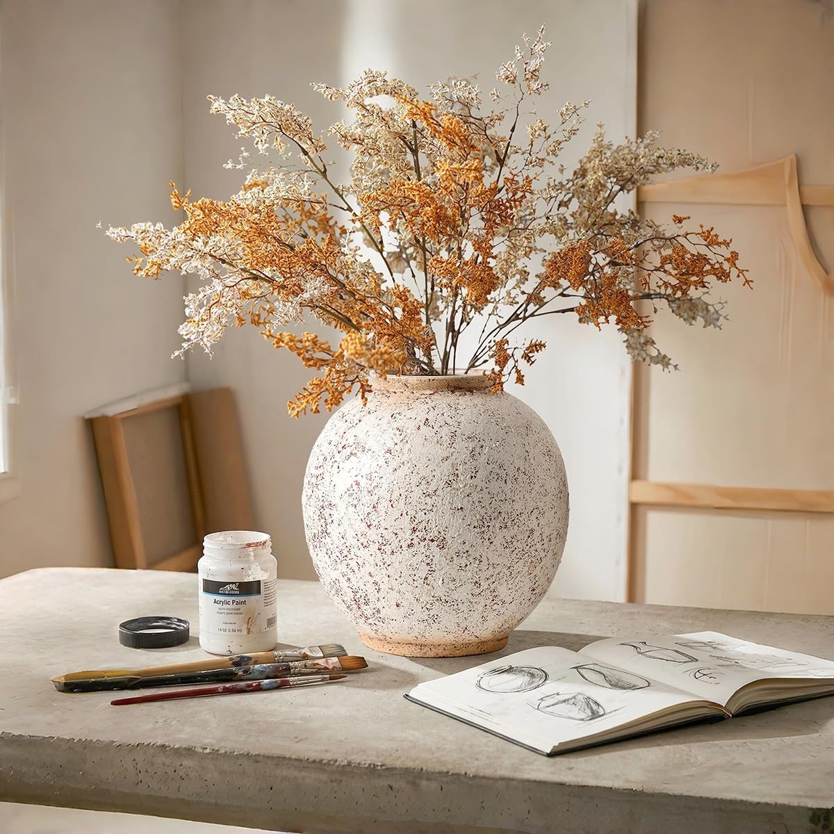 Large Ceramic Vase / 10.8"-oval / Retro-10.8 / Red