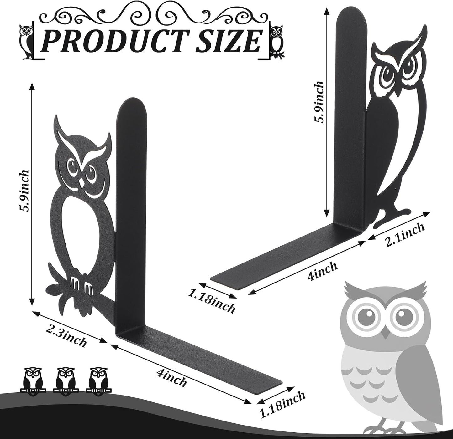 Owl Bookends / Owls / Black / Set of 2