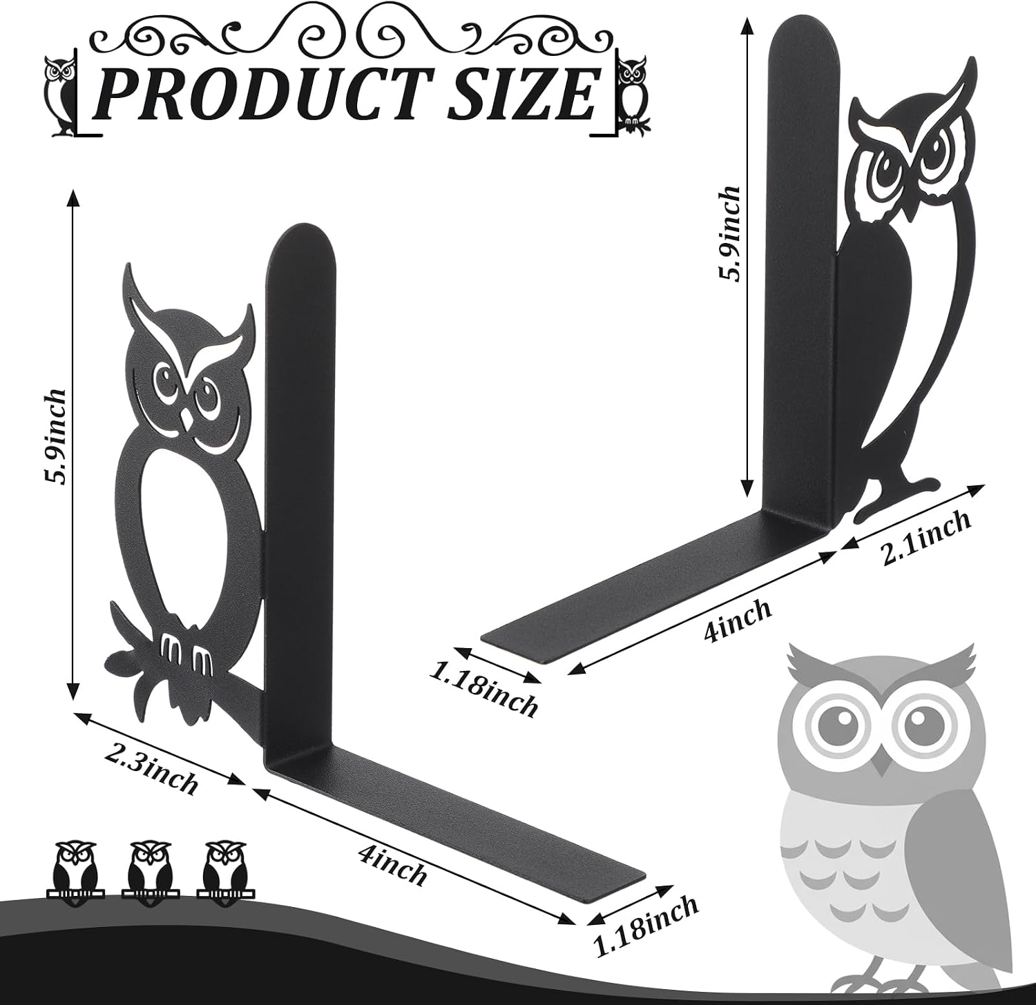 Owl Bookends / Owls / Black / Set of 2