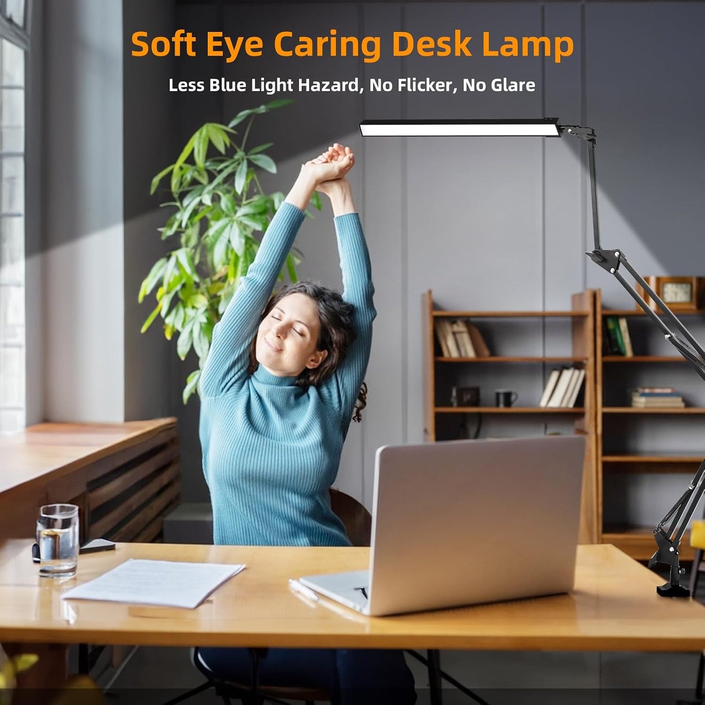NOEVSBIG LED Desk Lamp with Clamp,2-in-1 Clamp on Desk Lamps with Base,50.7" Adjustable Swing Arm Architect Desk