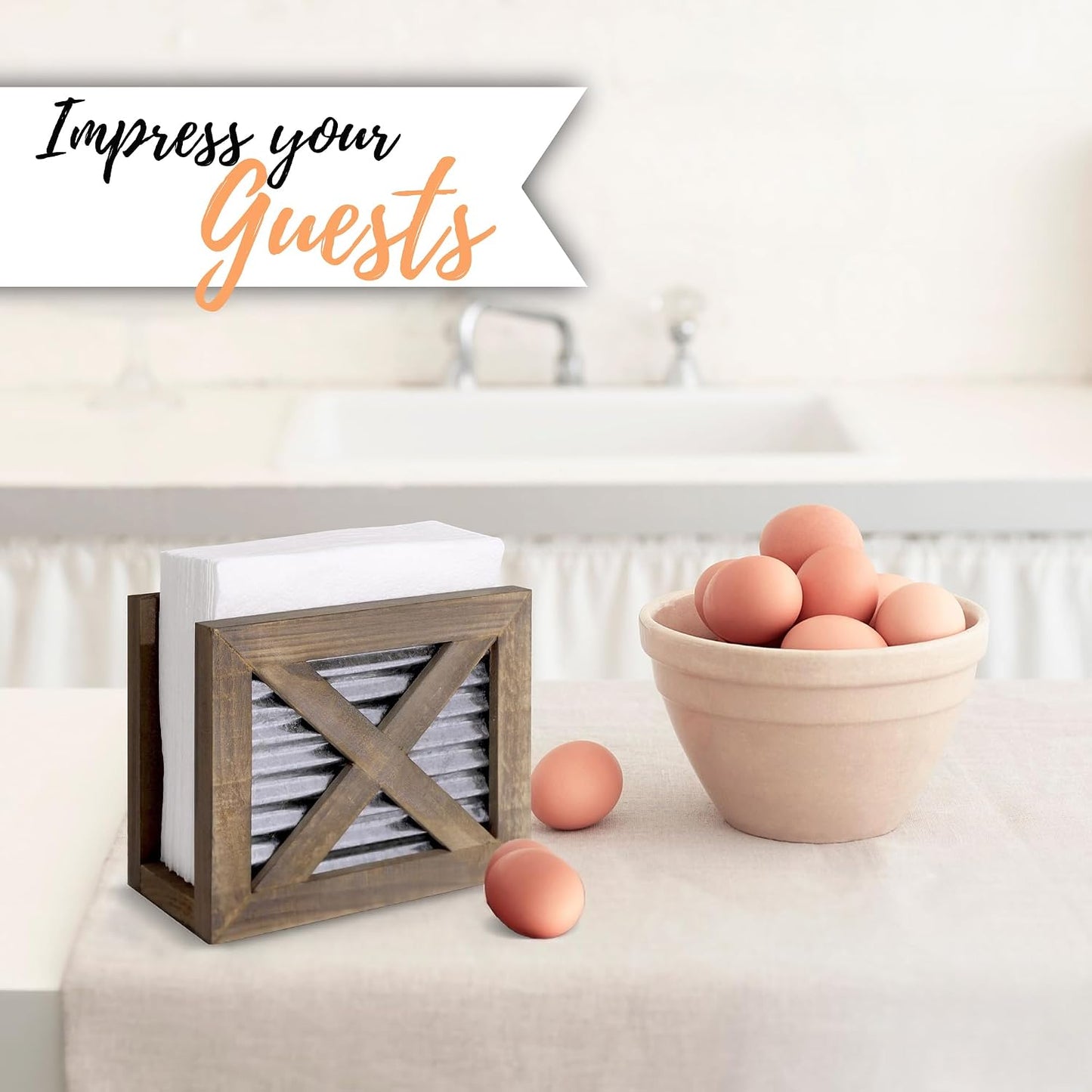 Farmhouse Napkin Holder Wooden- Upright / Brown