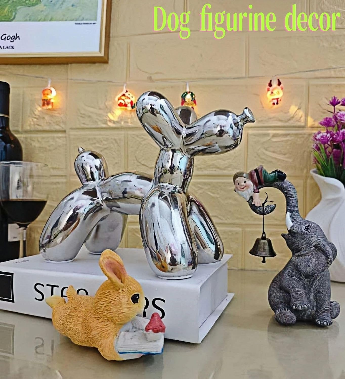 Creative Balloon Dog Wine Bottle Holder Doubles as Standalone Statue Decor / Metallic Chrome Silver