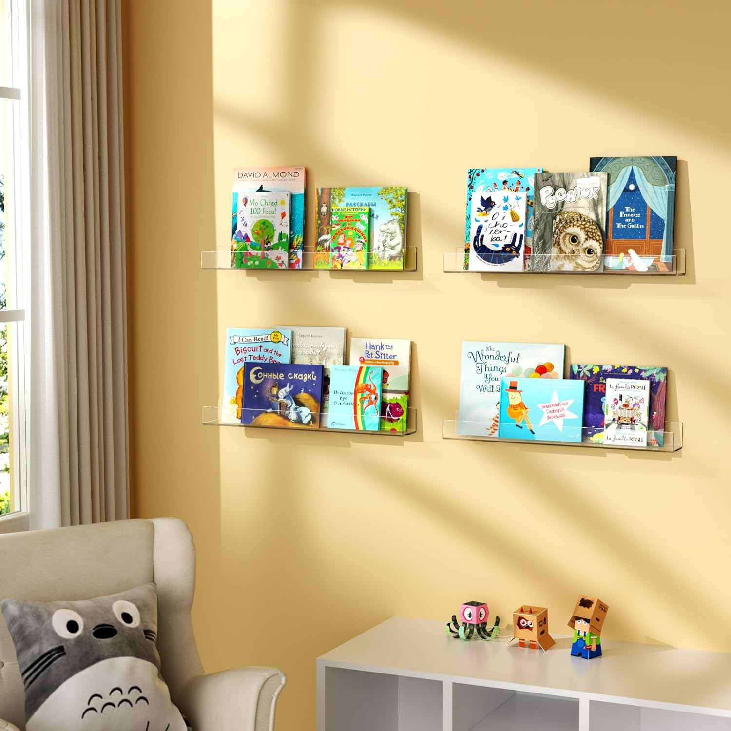 NIUBEE 24”Acrylic Floating Bookshelves for Kids Wall Shelves 2 Packs | Premium Acrylic 50% Thicker with Screwdriver
