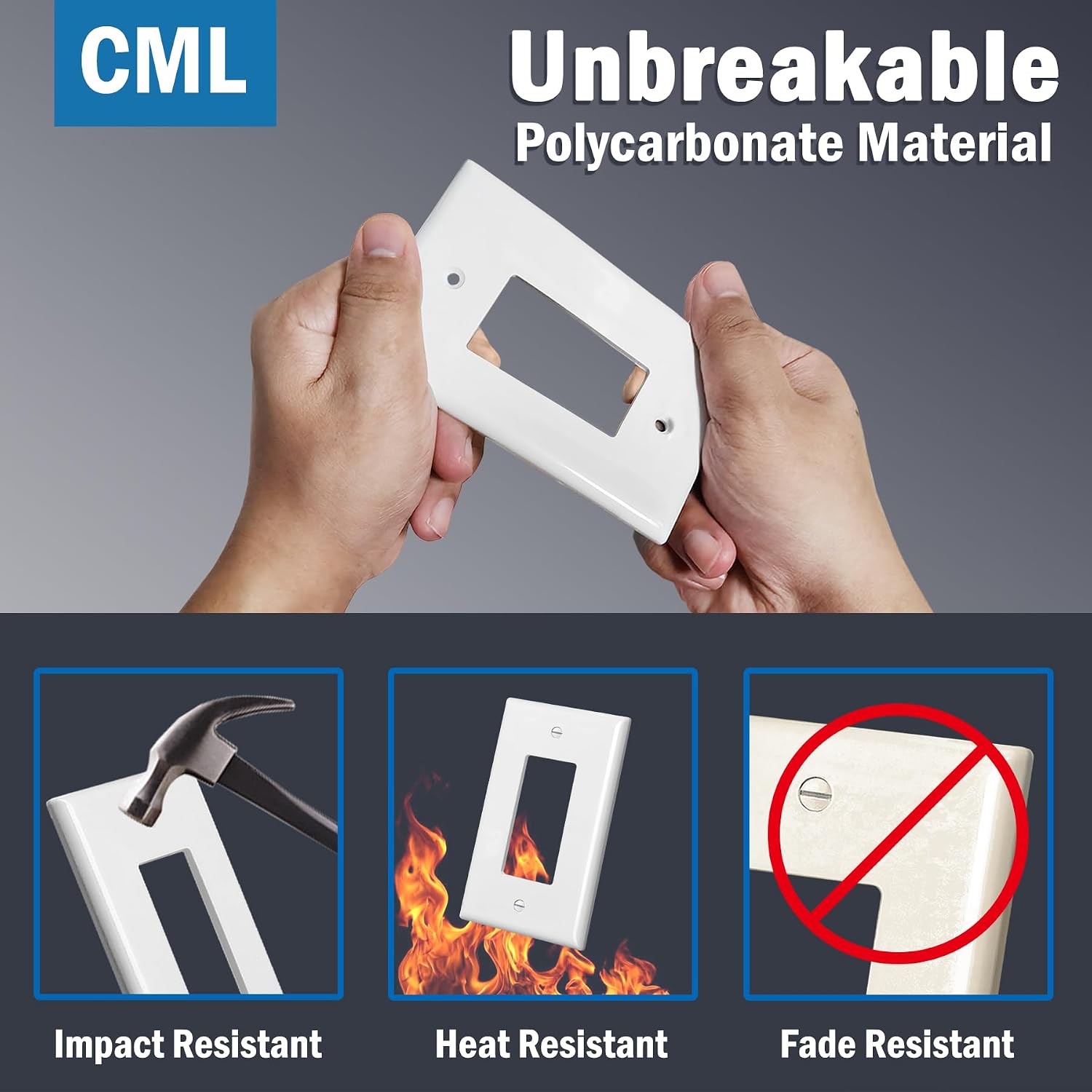 CML Oversized Decorator Wall Plate, 20 Pack Electrical Outlet Receptacle Covers, Jumbo 1-Gang Switch Plates, Over-Size