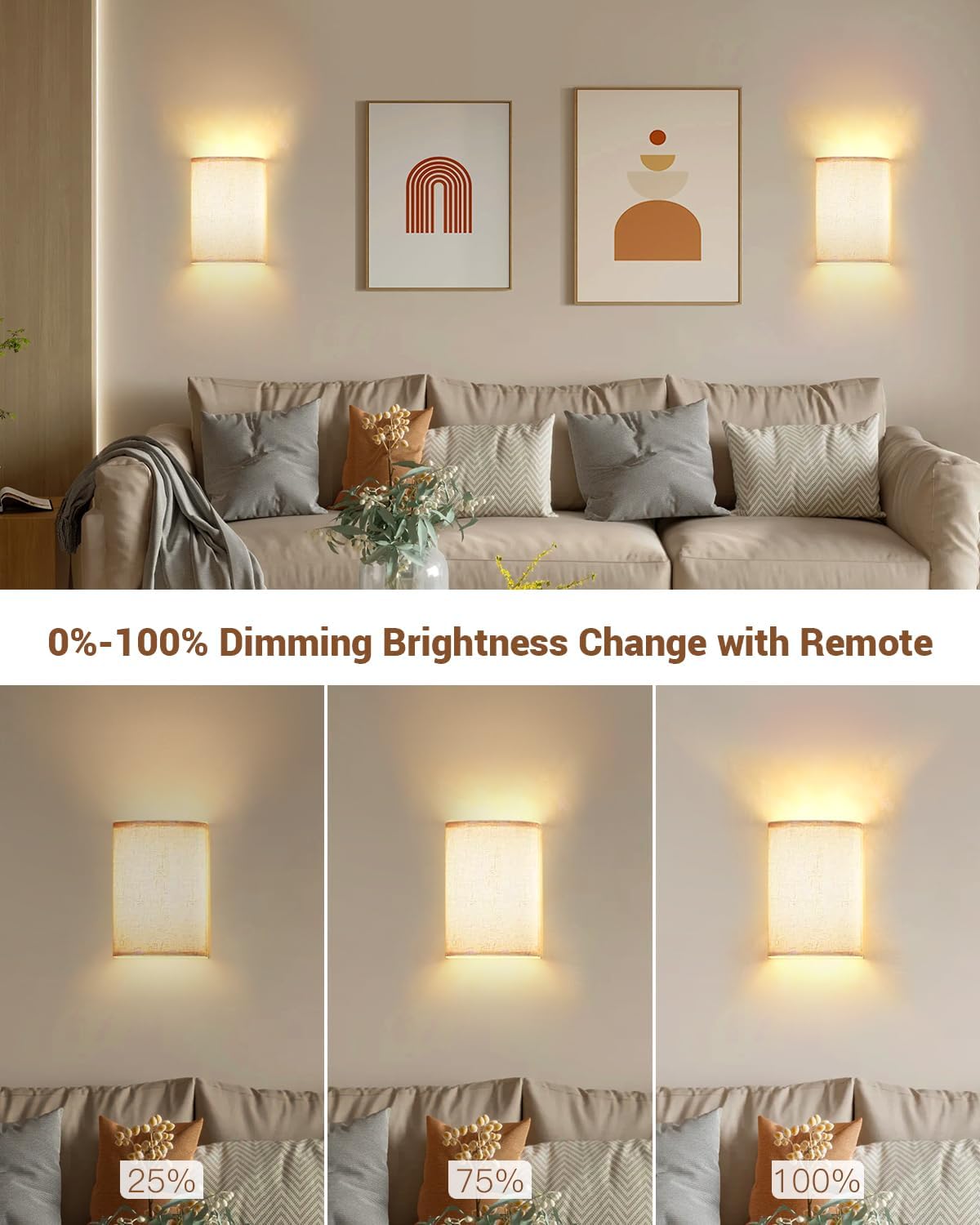 FINCMY Battery Operated Wall Sconces Set of Two, 18 RGB Colors Stick on Wall Lights with Remote, Changeable Dimmable