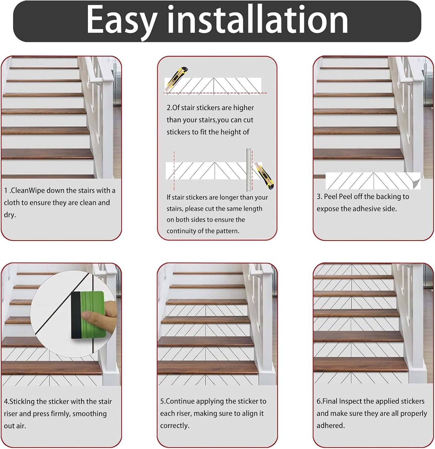 Self adhesive peel and stick stair decals / Building Blocks / 39.37 x 7.08 x 6 / In x / Set of 6