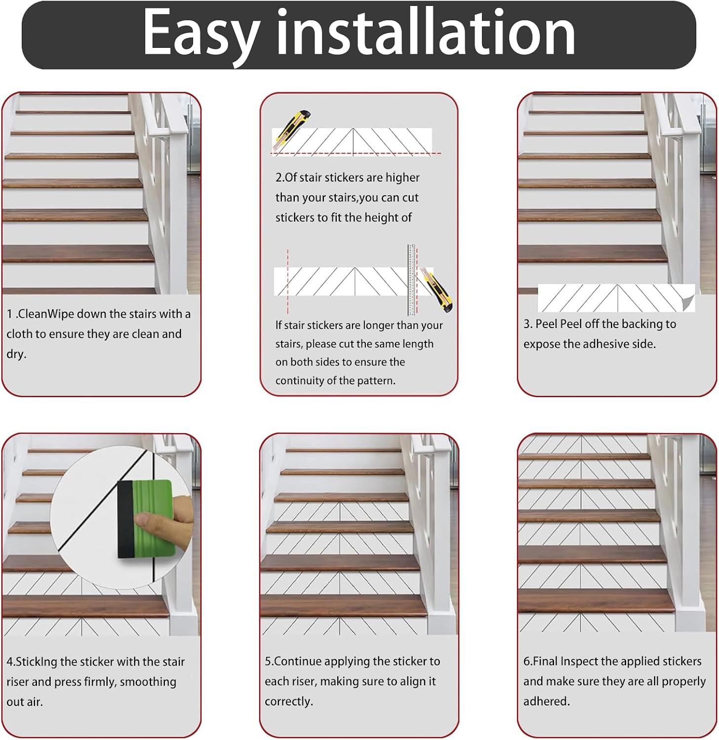 Self adhesive peel and stick stair decals / Building Blocks / 39.37 x 7.08 x 6 / In x / Set of 6