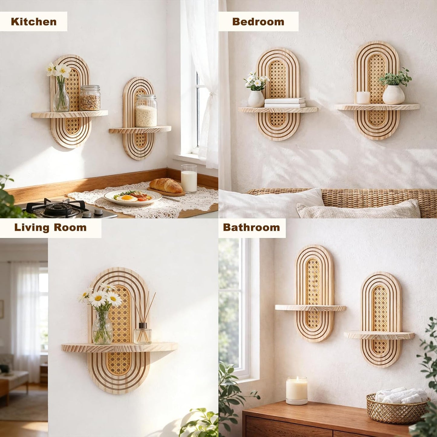 Boho Shelves Wall Decor / Rattan Burlywood / Natural / Set of 2