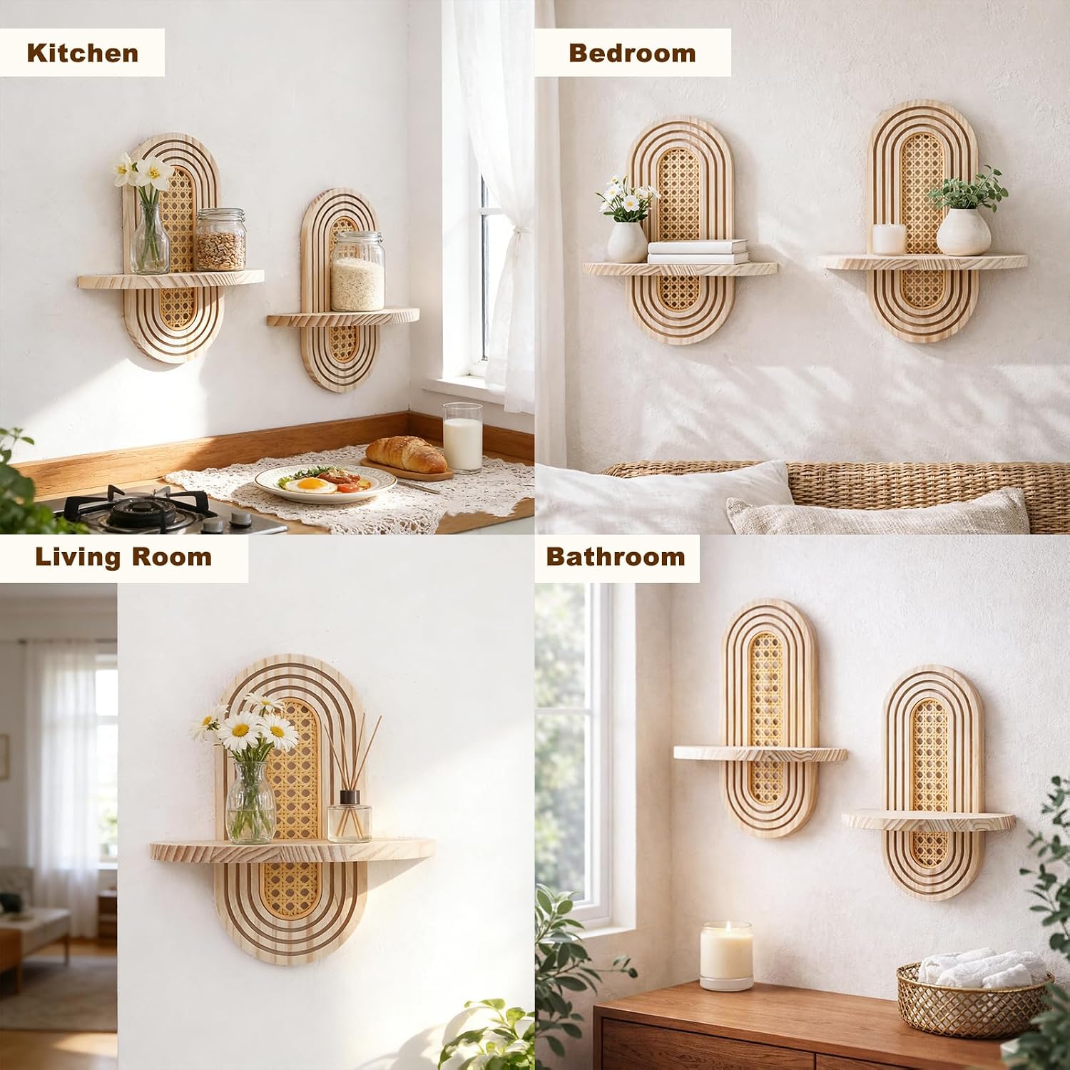 Boho Shelves Wall Decor / Rattan Burlywood / Natural / Set of 2