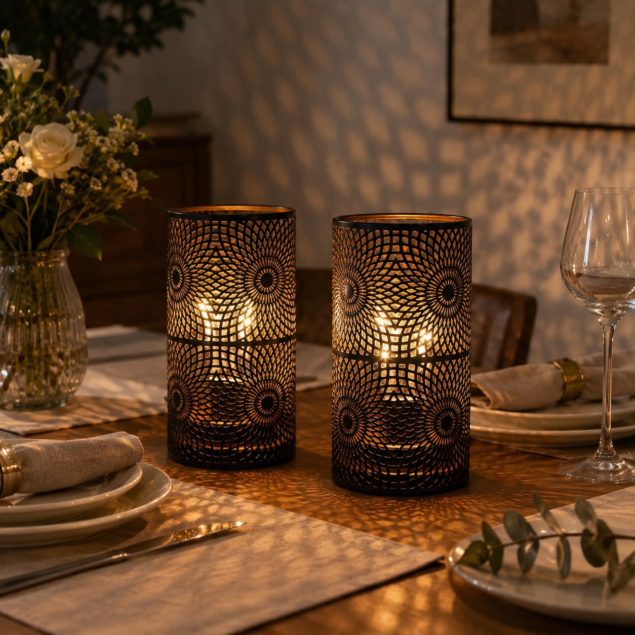 JHY DESIGN Set of 2 Black Table Metal lamp Battery Powered Cordless Accent Light with Edison Style Bulb Battery