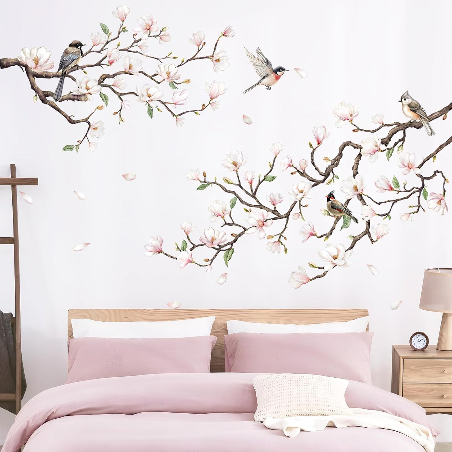 White Magnolia Tree Wall Decals / White Light Pink