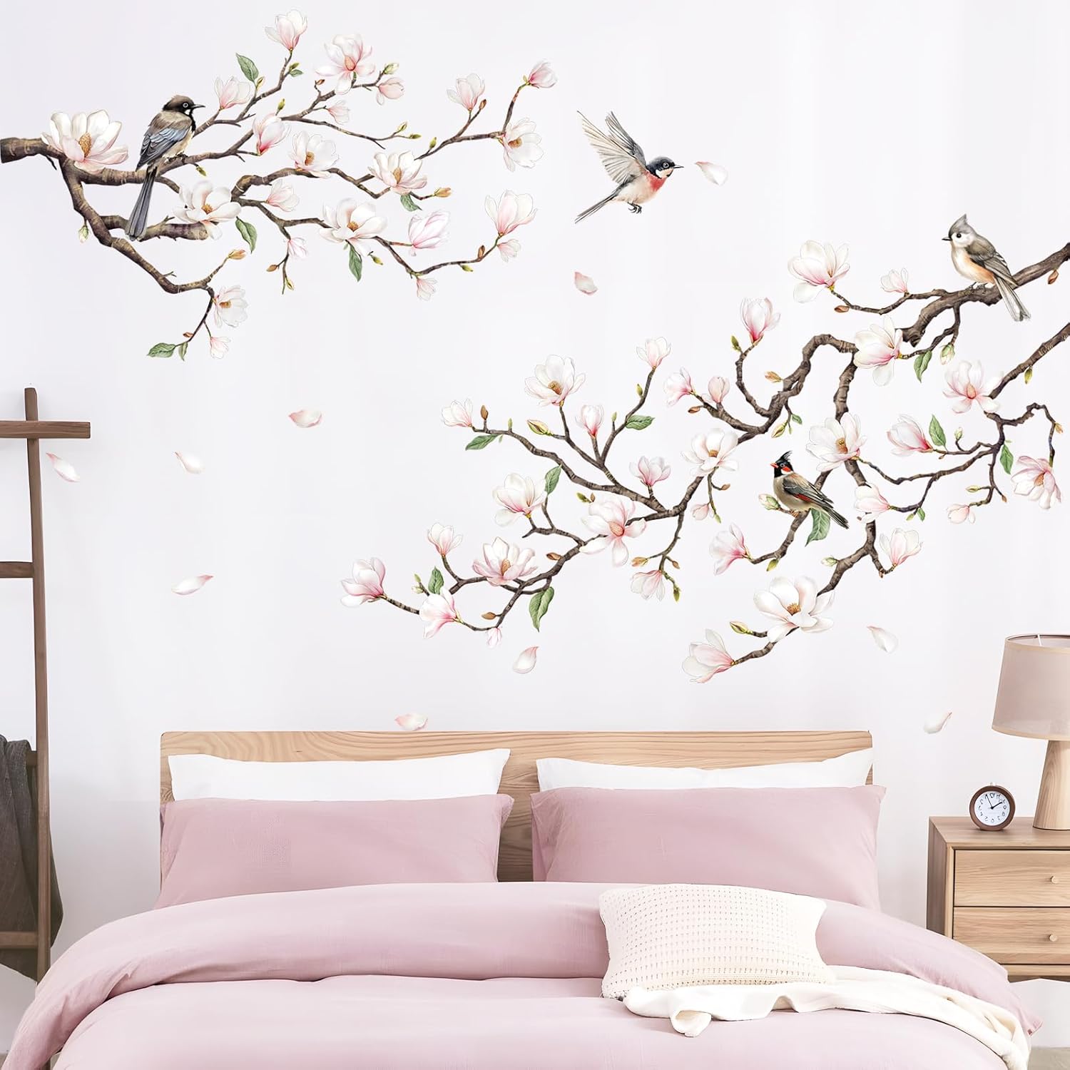White Magnolia Tree Wall Decals / White Light Pink