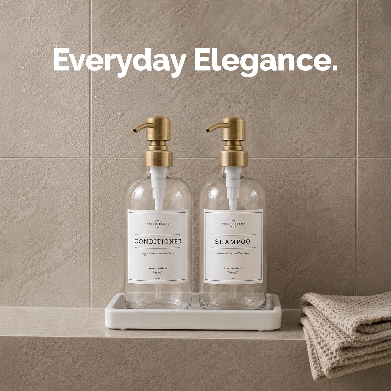 Vine Creations Glass Soap Dispenser, 2 Pack Kitchen Soap Dispenser Set with Ceramic Tray, Stainless Steel Pump, Dish
