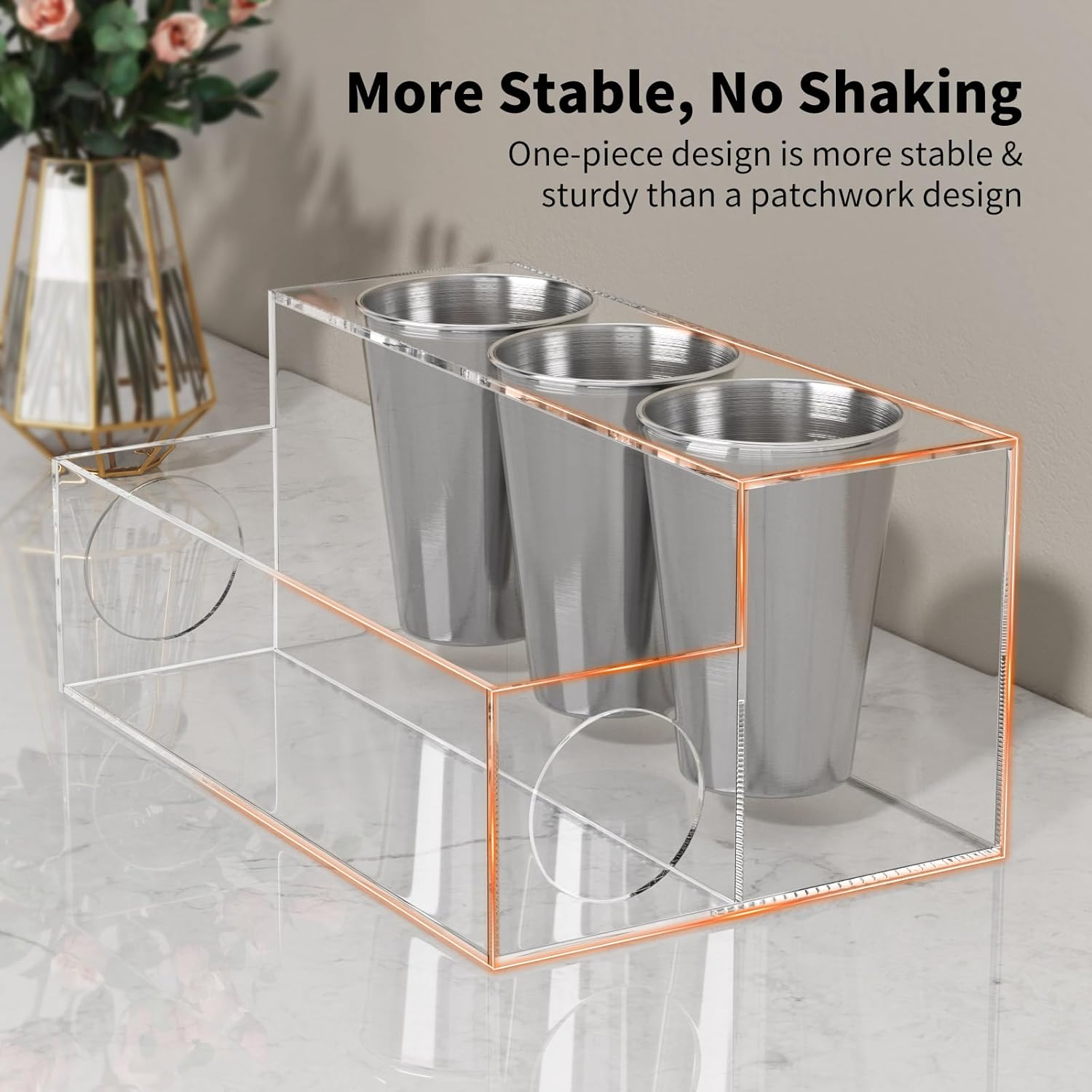 NIUBEE Acrylic Hair Tool Organizer,Hair Dryer Holder Countertop with 3 Cups | Clear, Hot Tools Organizer, Hair Blow