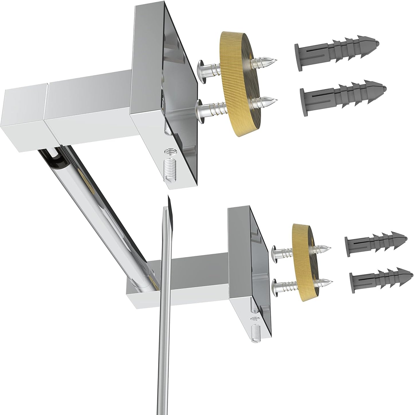RUACQ Chrome Toilet Paper Holder Wall Mount for Bathroom | Dual-Post Pivoting Tissue Roll Holder with Square Base
