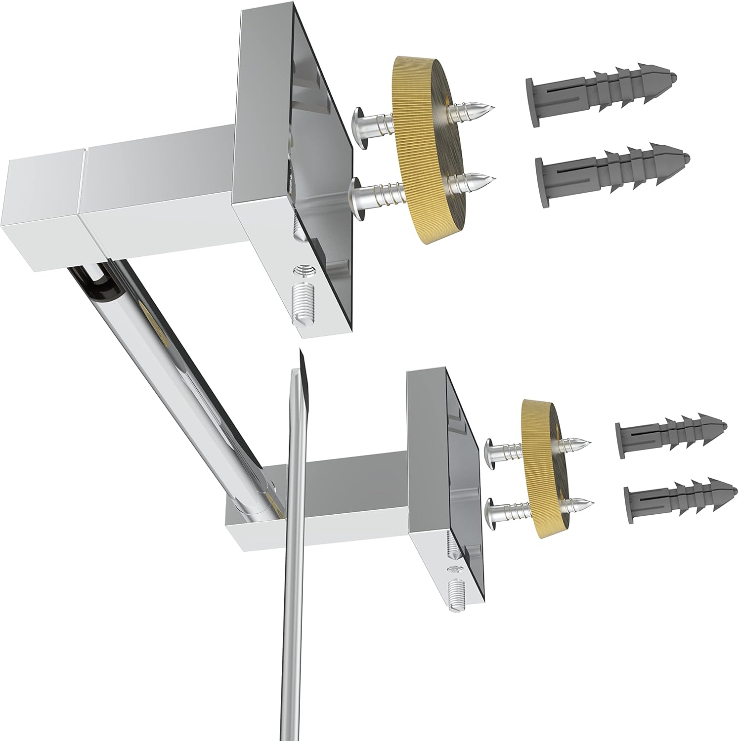 RUACQ Chrome Toilet Paper Holder Wall Mount for Bathroom | Dual-Post Pivoting Tissue Roll Holder with Square Base