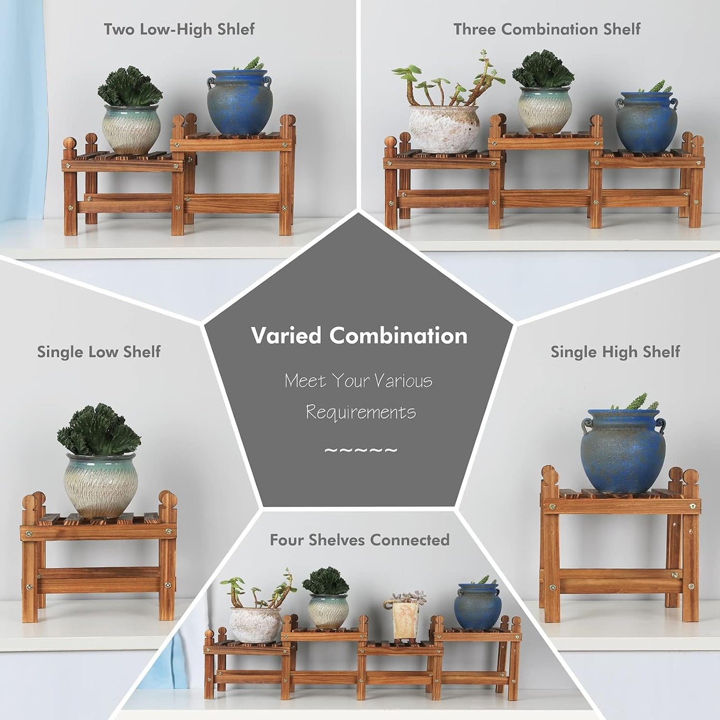 Wood Plant Stand Indoor, Low Window Plant Bench for Multiple Plants | 4 Tiers Plant Shelf Bench Indoor,Long Flower Pot