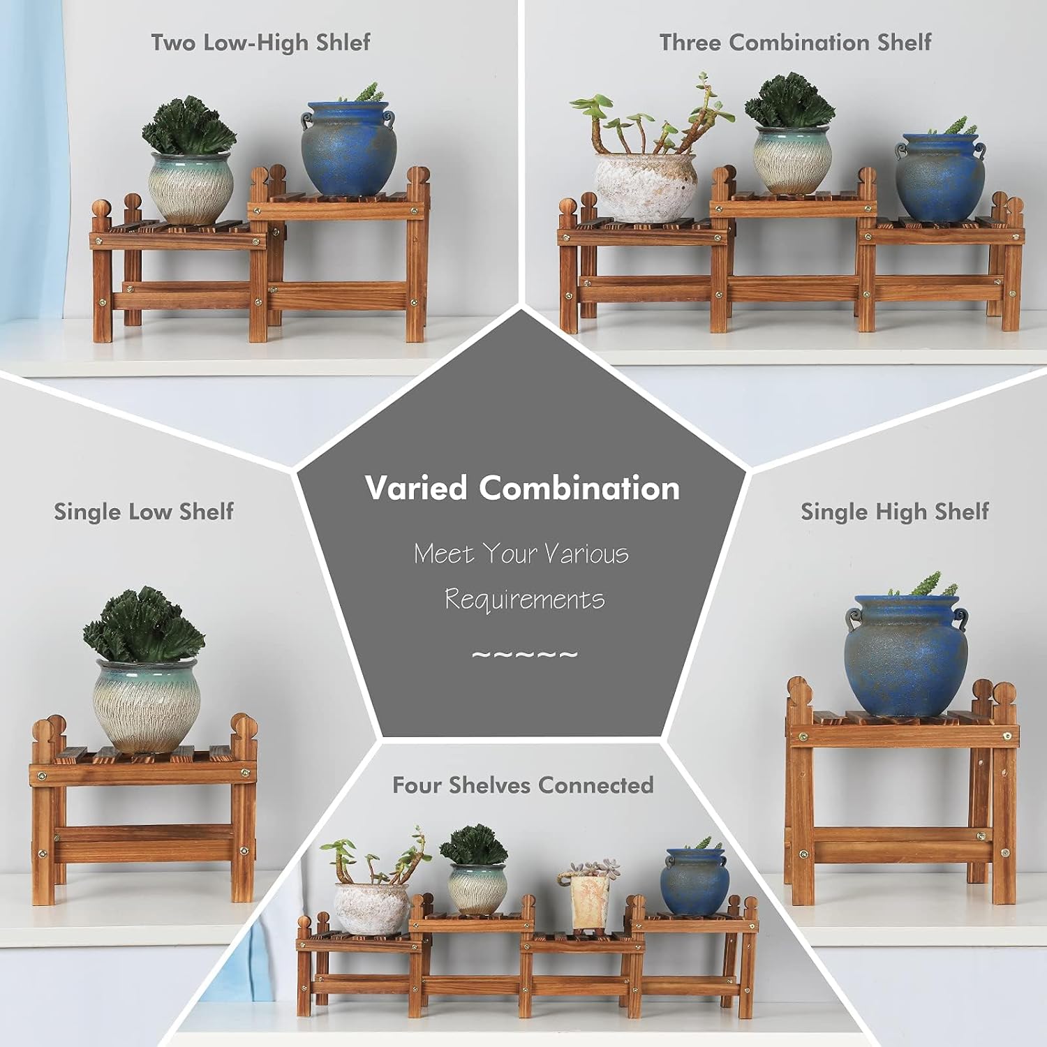 Wood Plant Stand Indoor, Low Window Plant Bench for Multiple Plants | 4 Tiers Plant Shelf Bench Indoor,Long Flower Pot