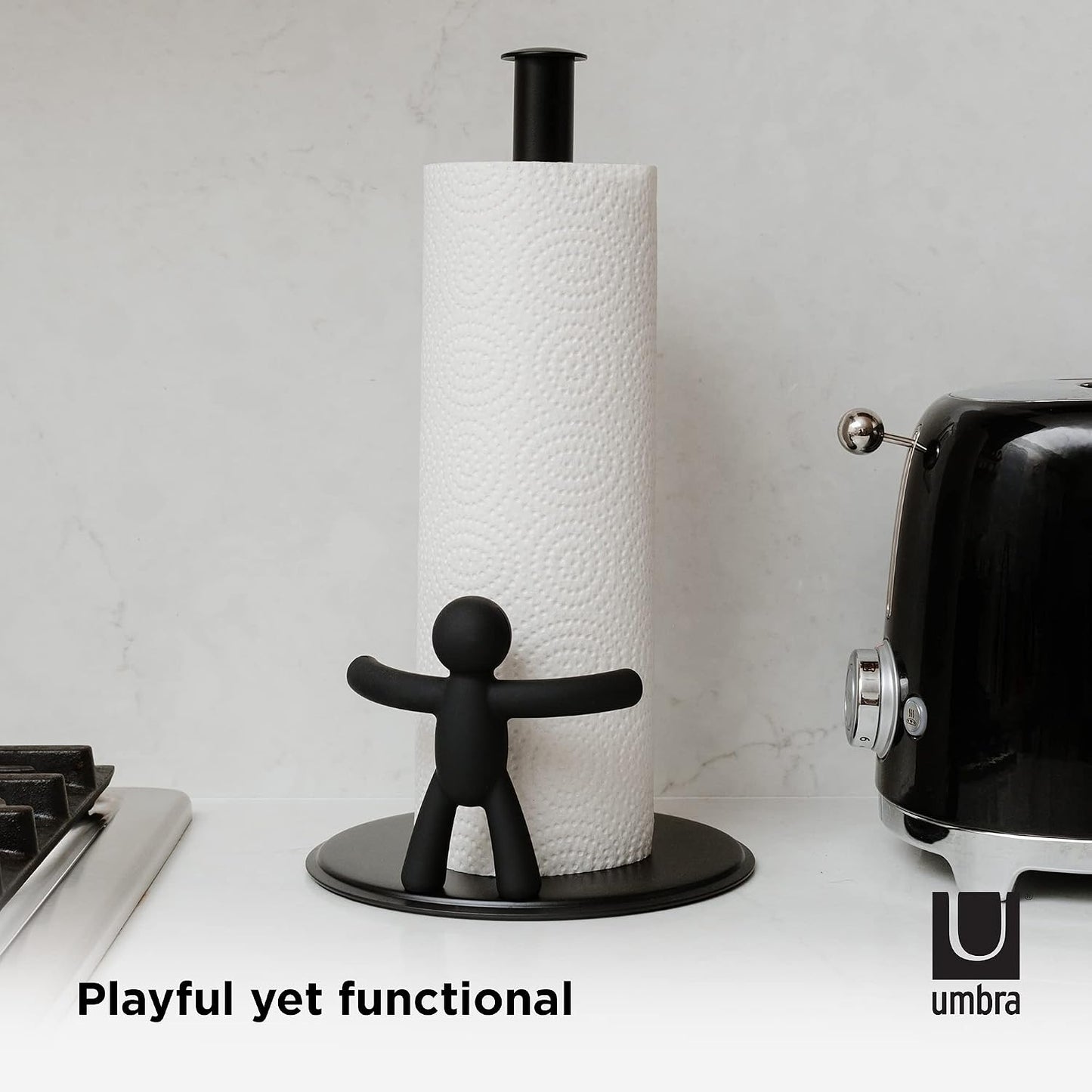 Umbra Buddy Countertop Paper Towel Holder, Black | Fits standard paper towel rolls, kitchen counter, bathroom, office