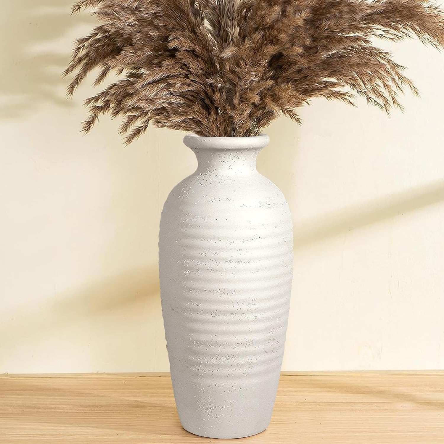Tall Vintage Ceramic Vase / 14.4 In-rustic-cream / 14.4 Inch