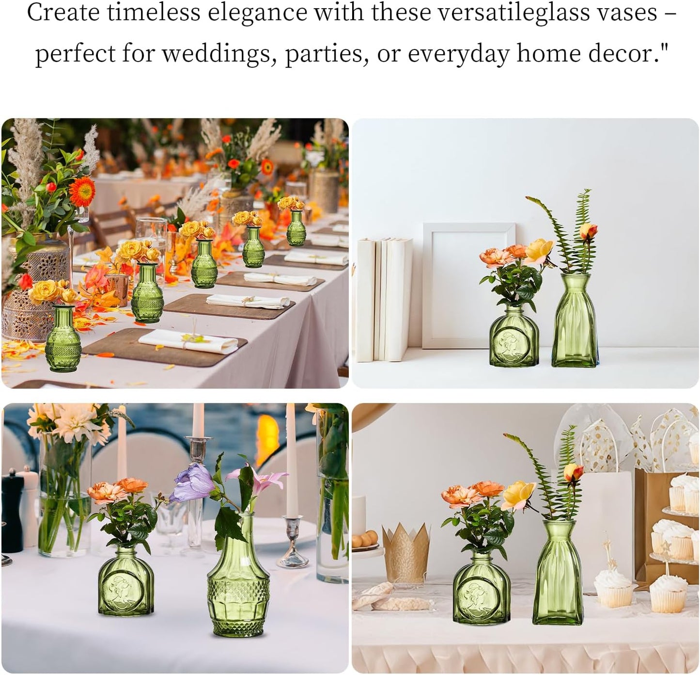 Crystal Vintage Vase Set / Green / Set of 16