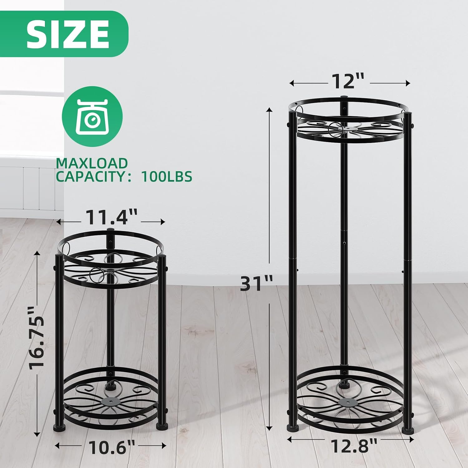 Simple Trending Round Plant Stand Indoor Outdoor, Waterproof Metal Tall 31” Plant Shelf Holder, Heavy Duty Flower Pot