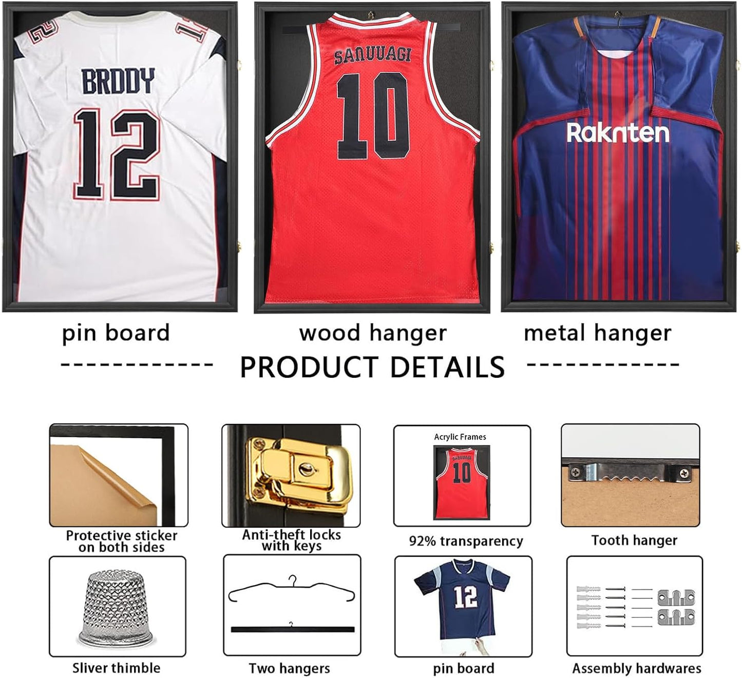 3 Pack Jersey Frame Display Case - Lockable Jersey Frame Shadow Box | UV Protected Acrylic and Hanger for Baseball