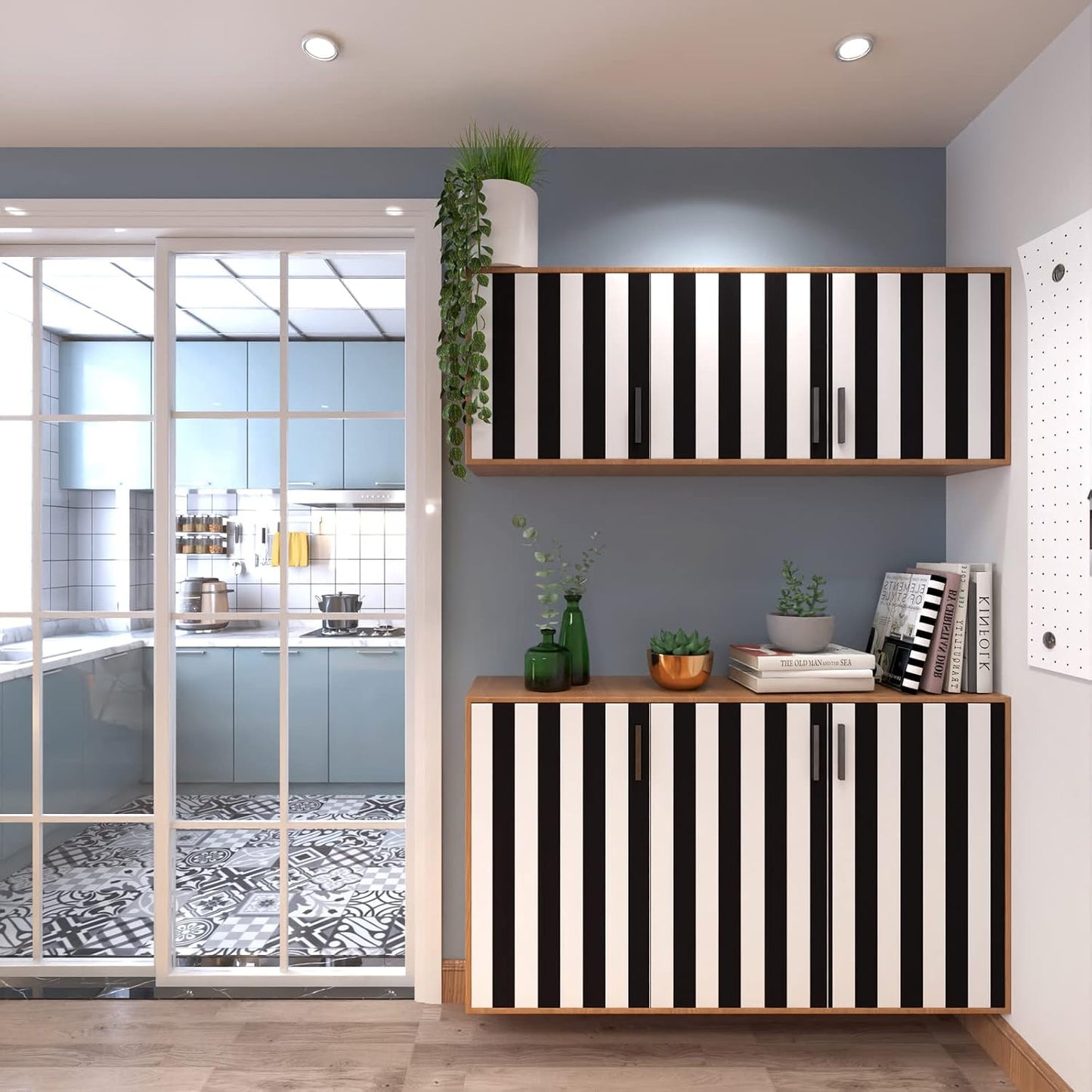 Black and White Wallpaper Peel and Stick Striped Contact Paper for Cabinets / 18 x 197 / Black/white